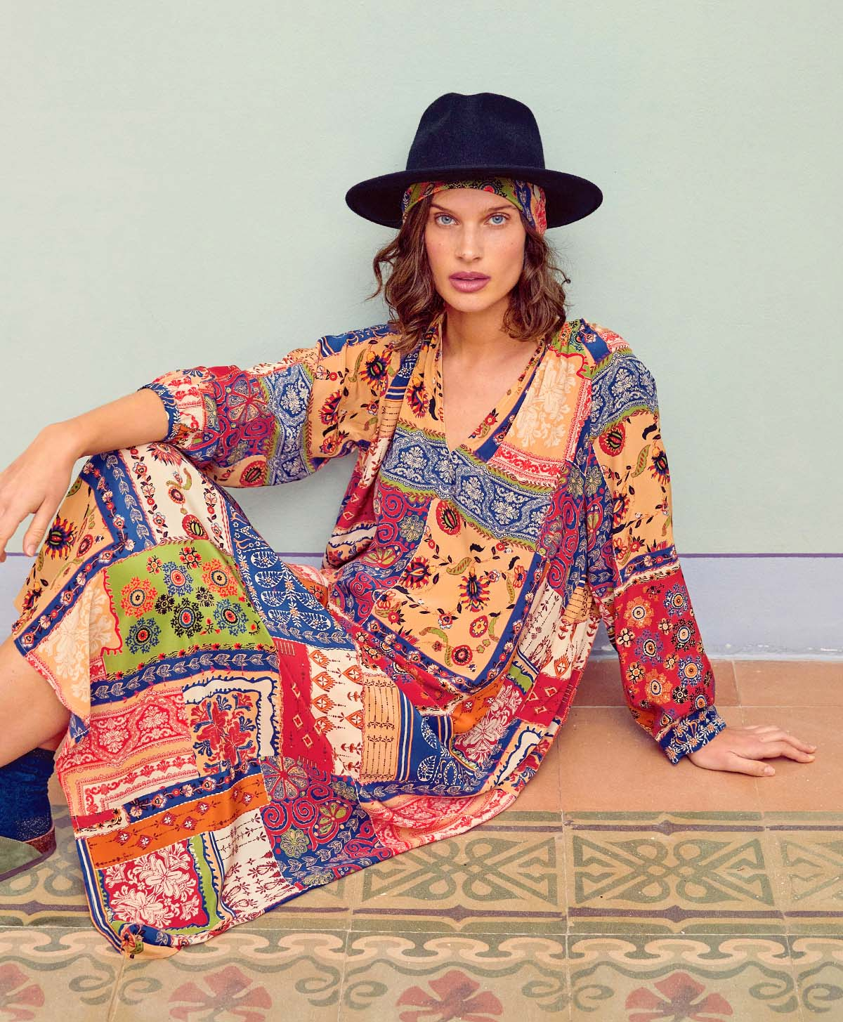 LELA DRESS IN PRINTED CREPE DE CHINE - MULTICOLOR BLUE - Clothing - Momonì