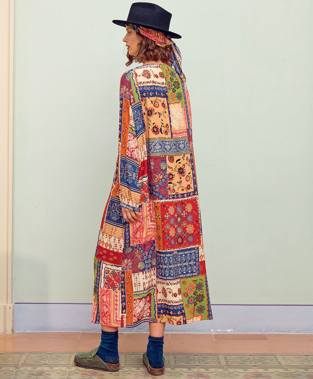 ROBE LELA EN CRÊPE DE CHINE IMPRIMÉ - MULTICOLORE BLEU CIEL - Momonì