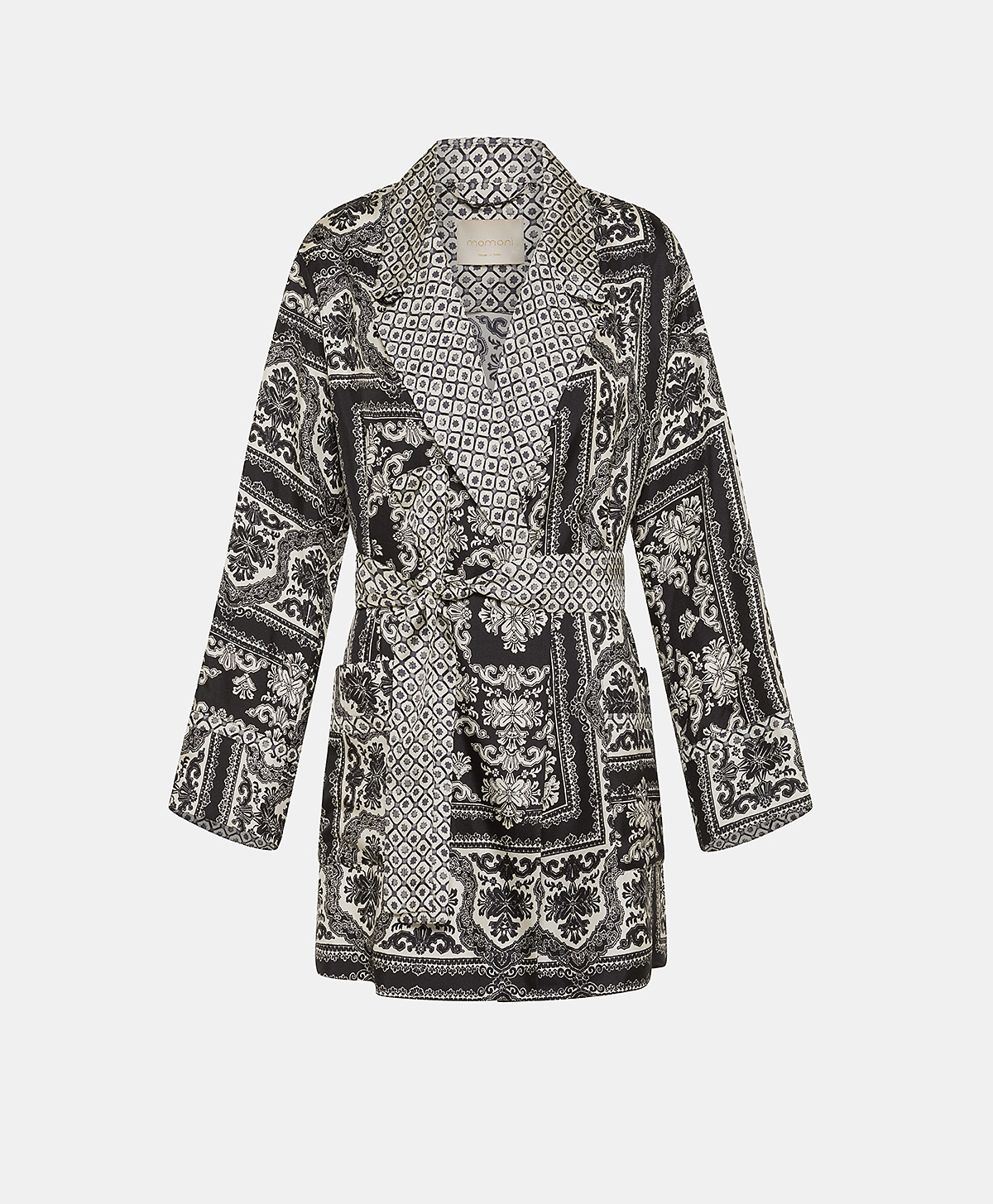 ISIDORE JACKET IN BI-PRINTED SILK TWILL - BLACK/OPTICAL WHITE - Momonì