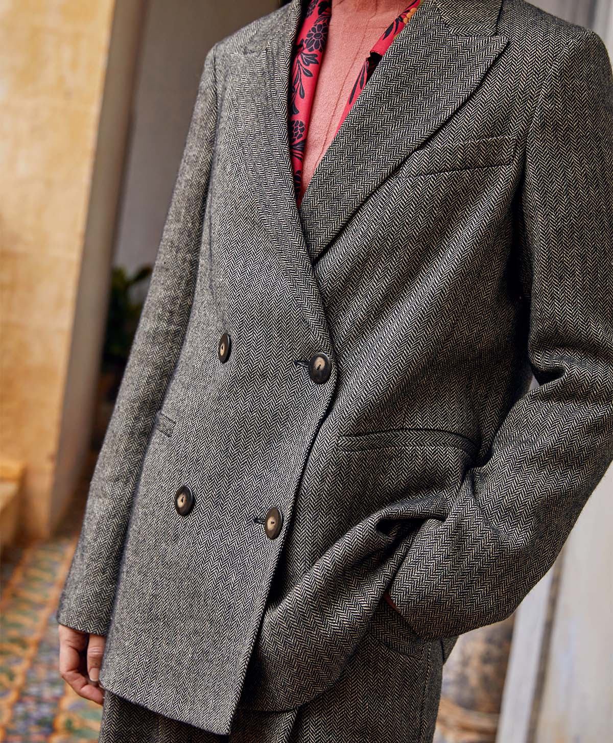 QUENTIN JACKET IN HERRINGBONE LINEN BLEND - BLACK - Clothing - Momonì