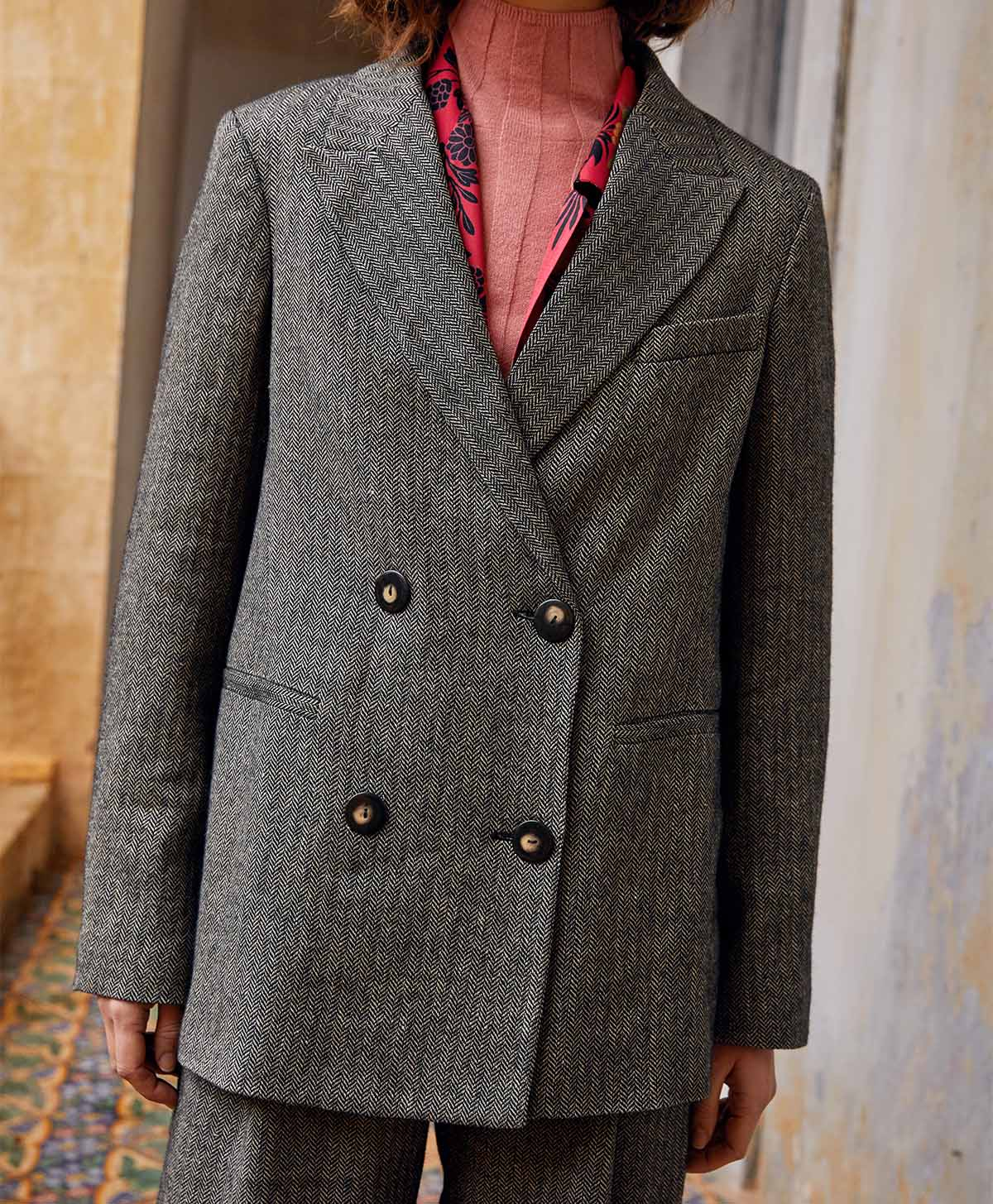QUENTIN JACKET IN HERRINGBONE LINEN BLEND - BLACK - Momonì