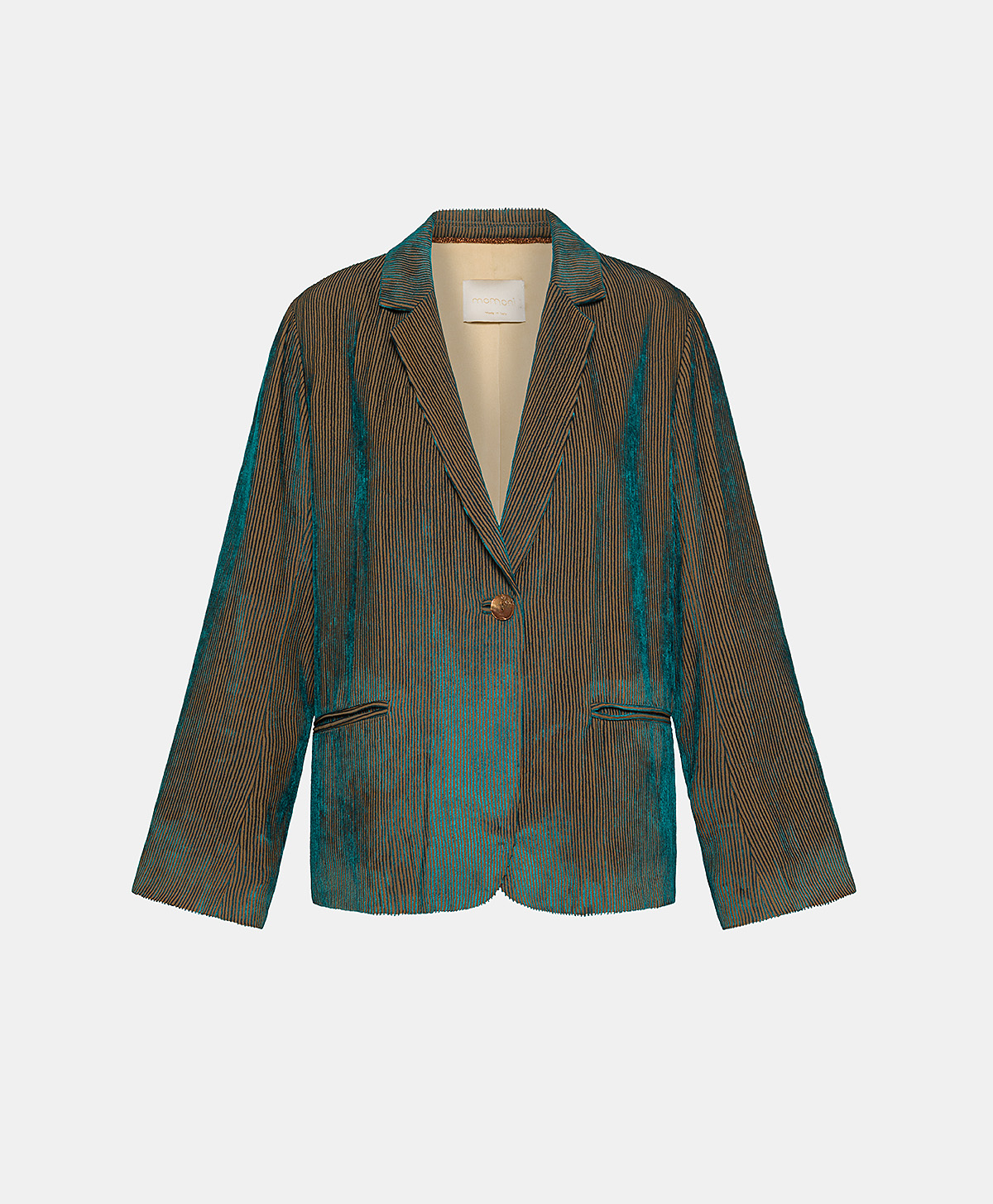 EMMA JACKET IN BI-COLOUR RIBBED VISCOSE VELVET - TEAL - Clothing - Momonì
