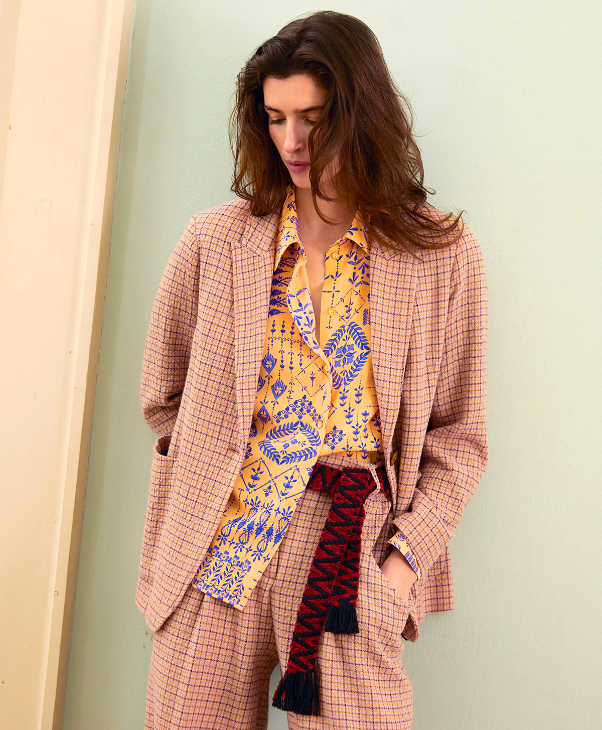 YVES JACKET IN HOUNDSTOOTH SEERSUCKER - APRICOT/LIME - Momonì