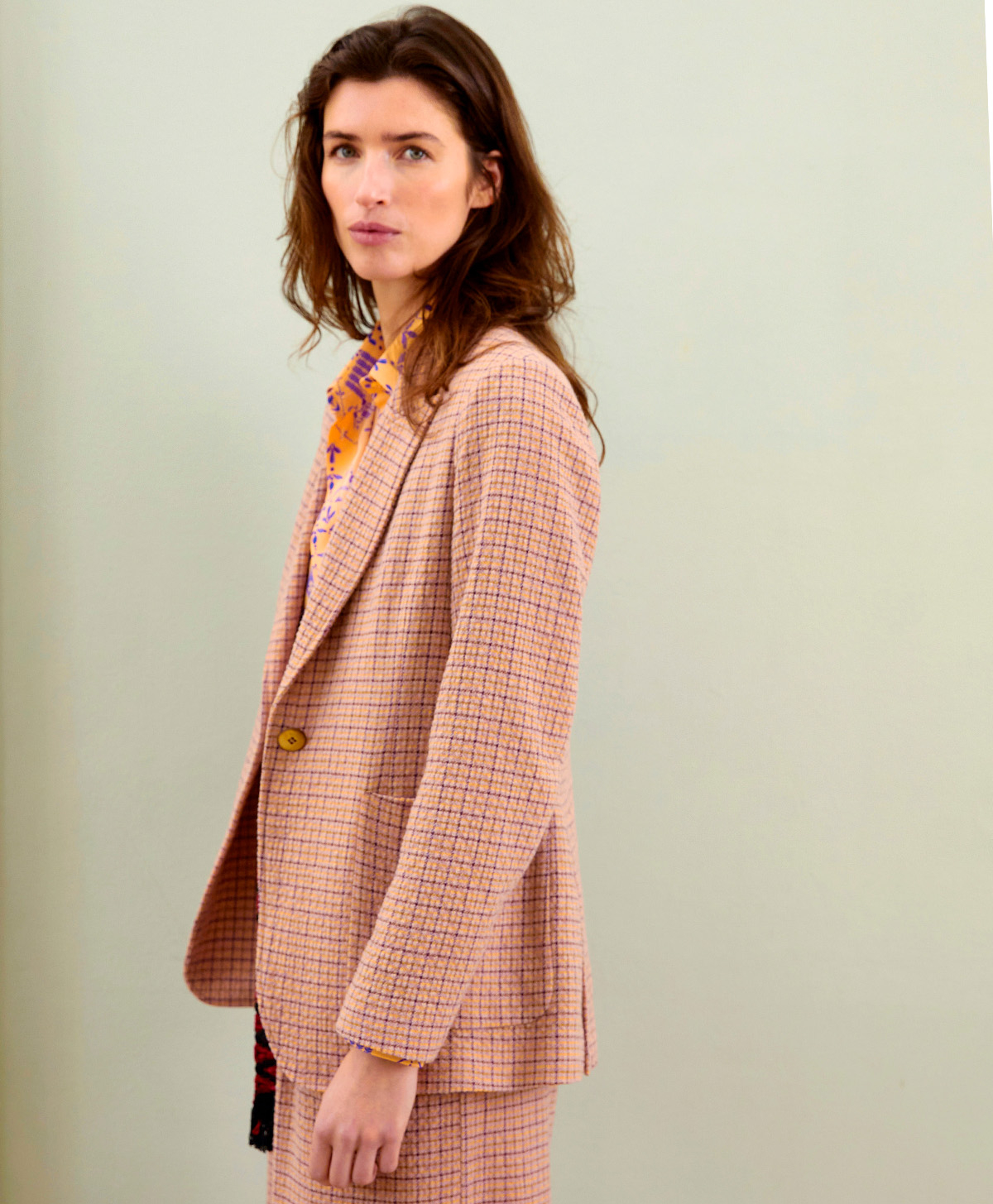 YVES JACKET IN HOUNDSTOOTH SEERSUCKER - APRICOT/LIME - Momonì