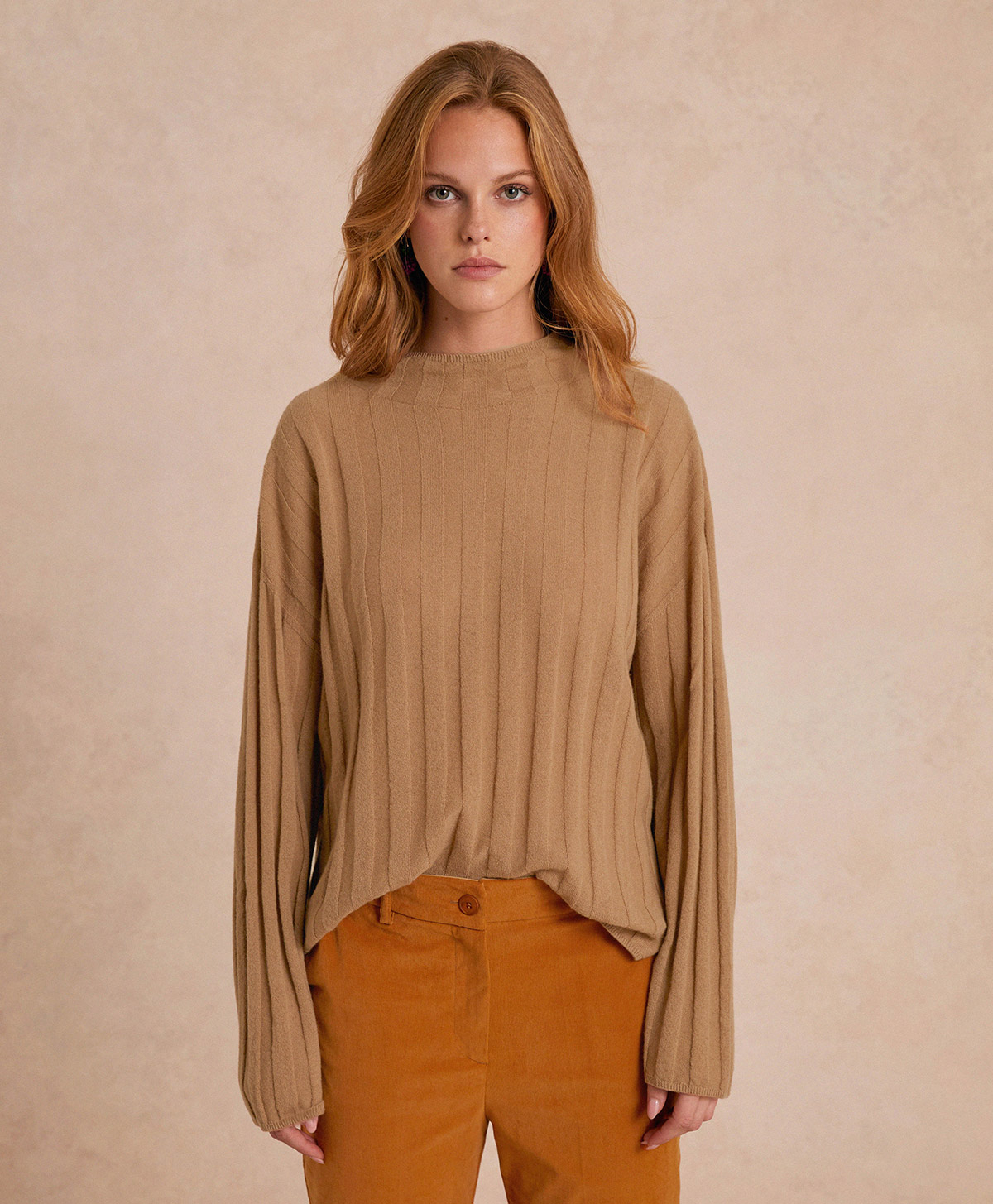 MAGLIA GAEL IN CASHMERE A COSTE PIATTE - CAMMELLO - Clothing - Momonì