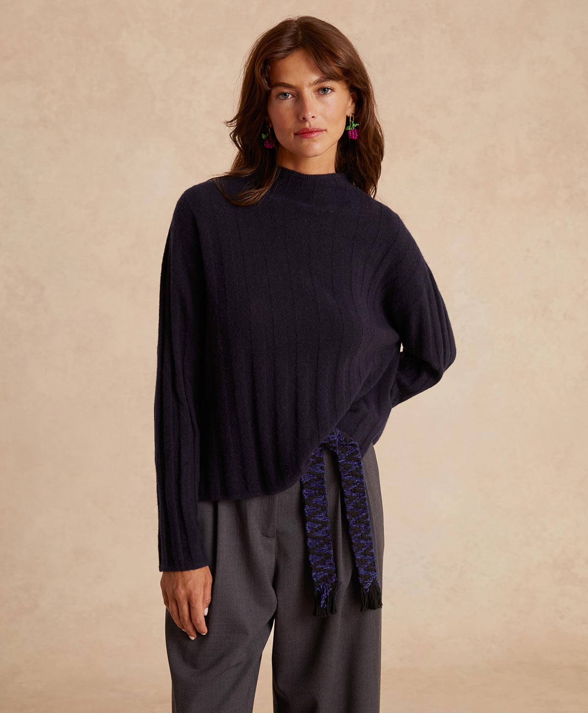 MAGLIA GAEL IN CASHMERE A COSTE PIATTE - BLU - Clothing - Momonì