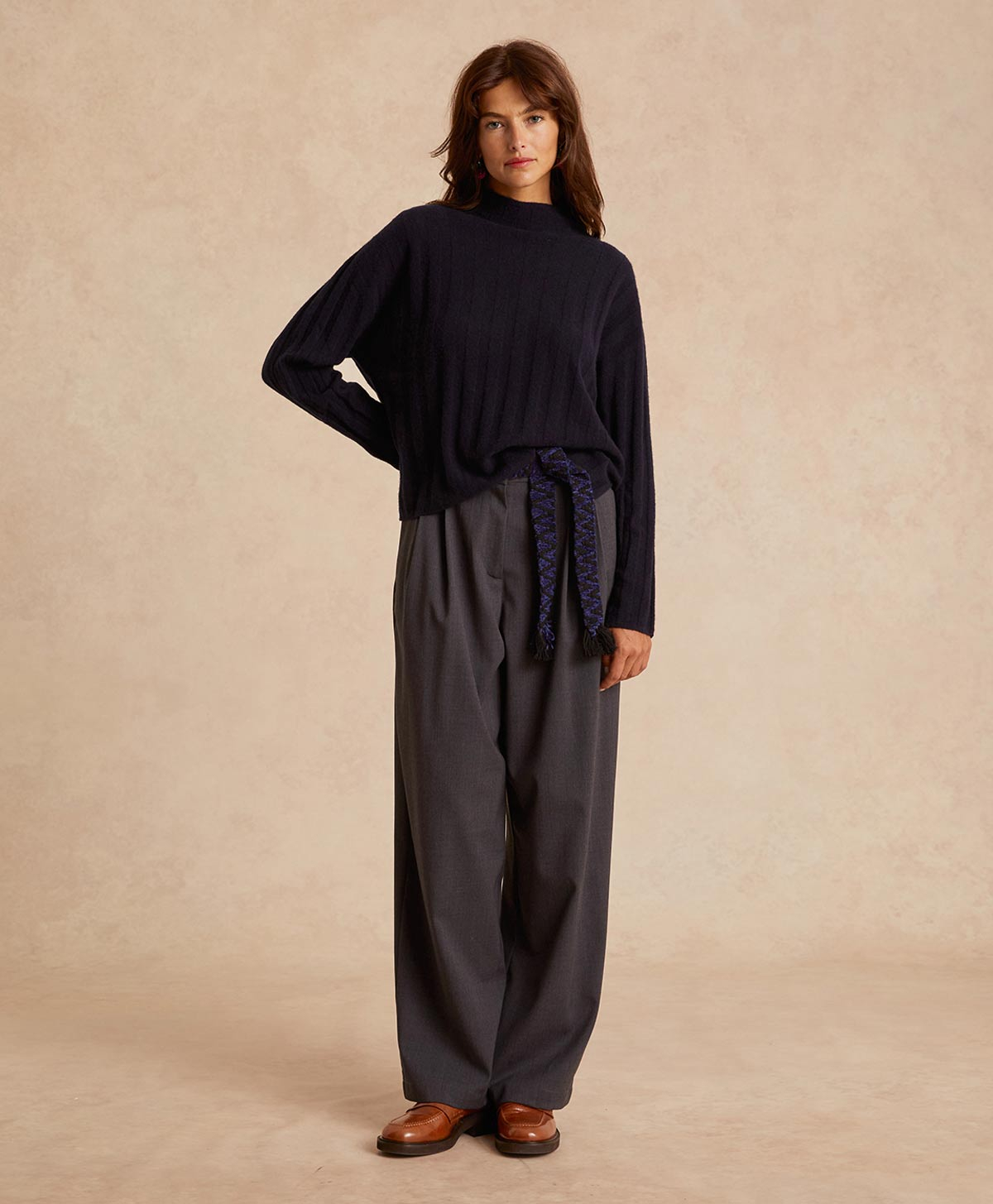GAEL KNITWEAR IN FLAT RIB CASHMERE - BLUE - Momonì