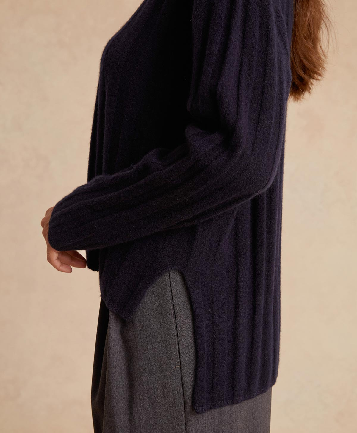 GAEL KNITWEAR IN FLAT RIB CASHMERE - BLUE - Momonì