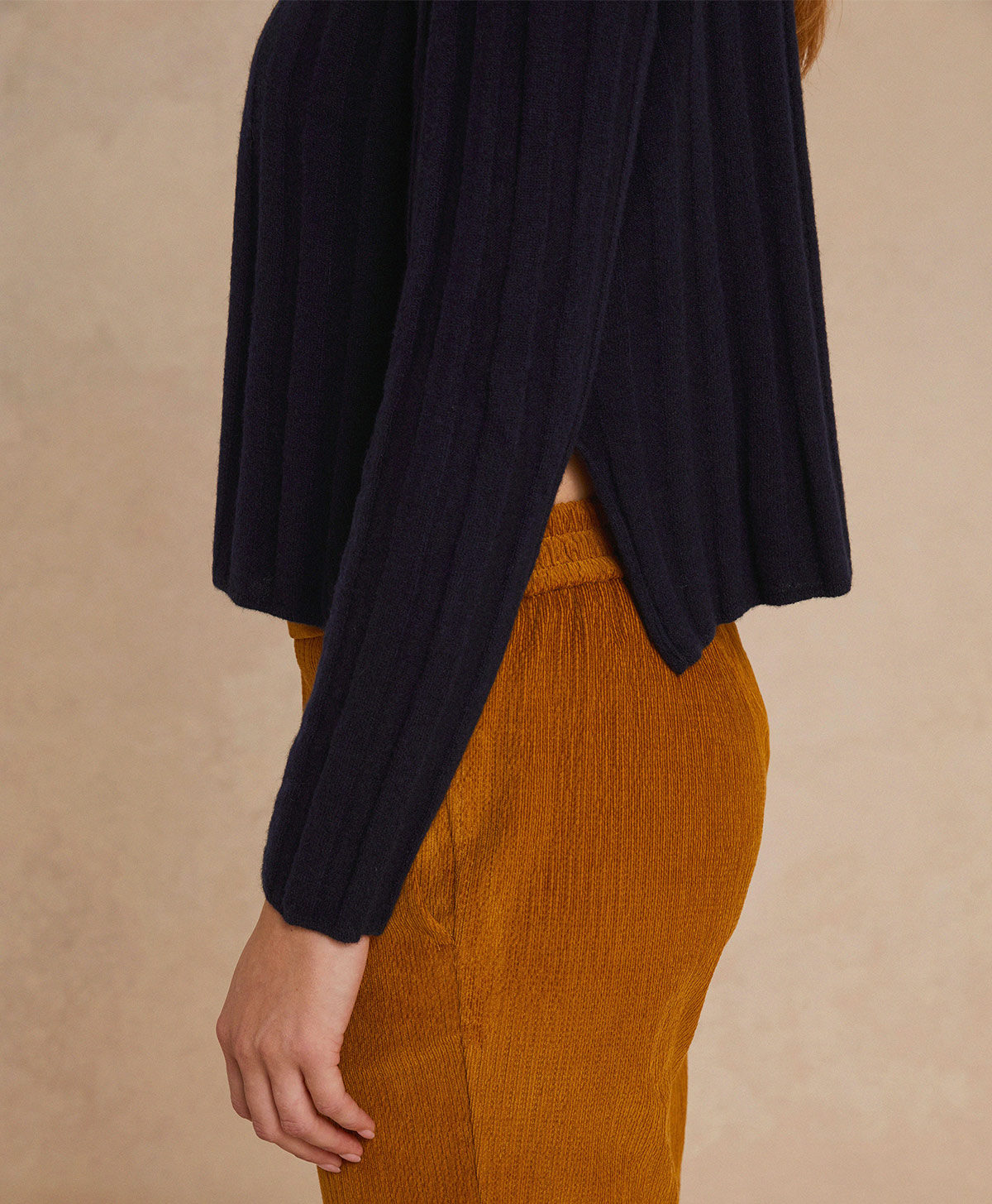 MAGLIA HORACE IN CASHMERE A COSTE PIATTE - BLU - Momonì
