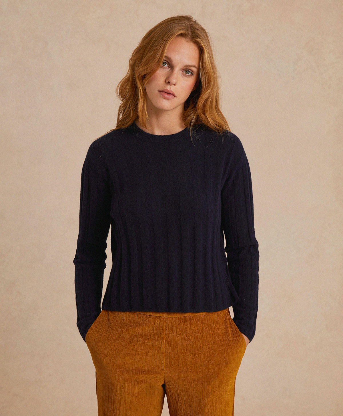 MAGLIA HORACE IN CASHMERE A COSTE PIATTE - BLU - Momonì