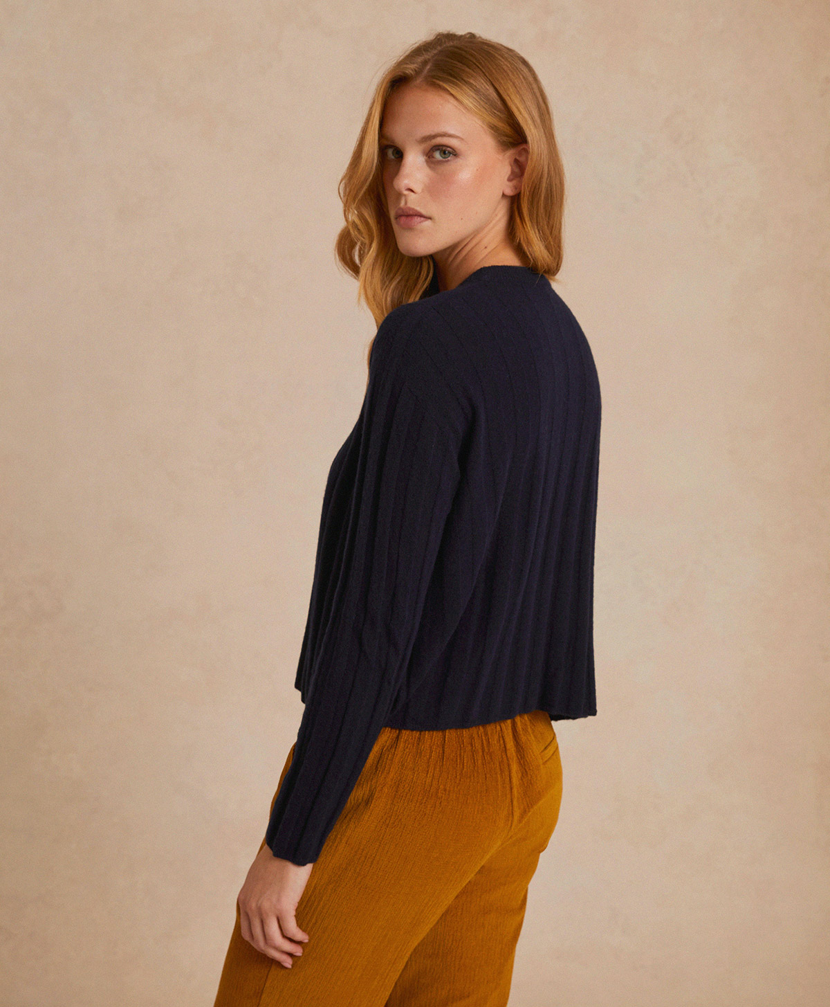 MAGLIA HORACE IN CASHMERE A COSTE PIATTE - BLU - Momonì