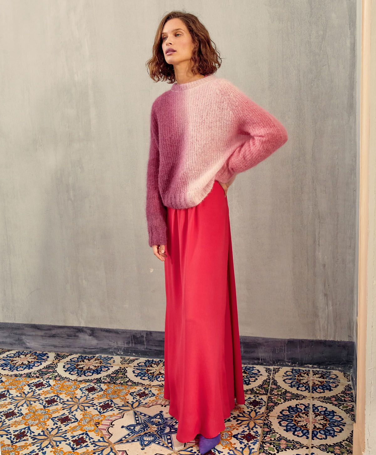 GILLES KNITWEAR IN TIE DYE - BORDEAUX/PINK - Momonì
