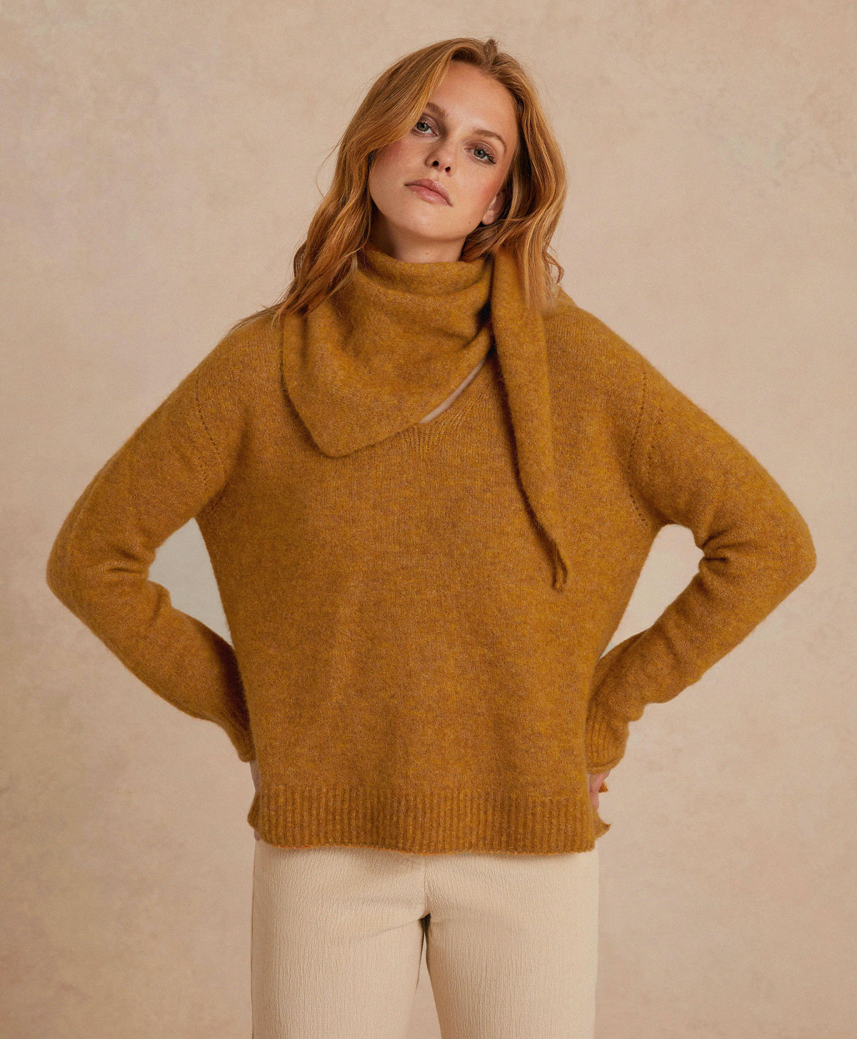 OSTRYA KNITWEAR  FLEECE-EFFECT BABY ALPACA  - CAMEL - Momonì