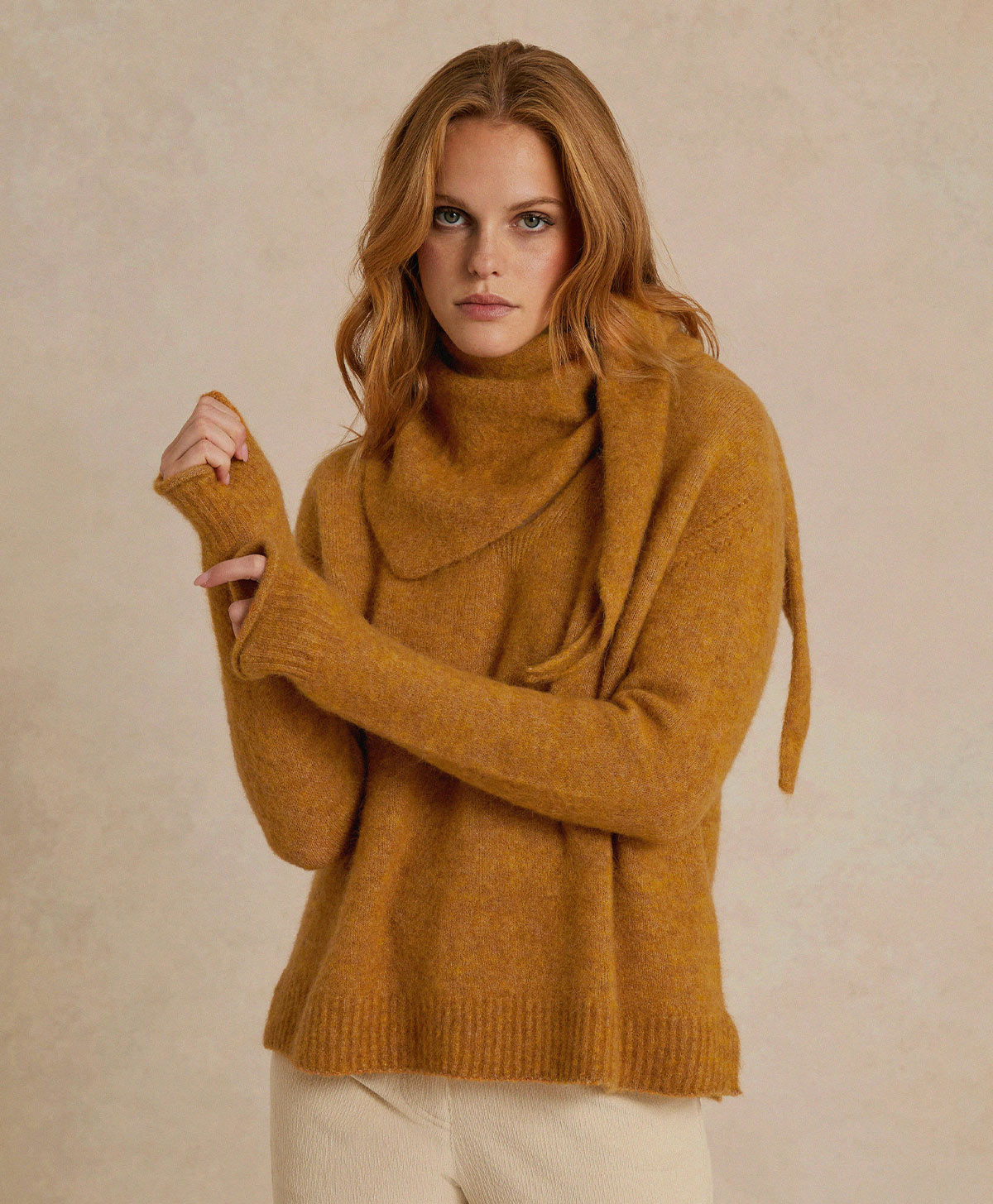 OSTRYA KNITWEAR  FLEECE-EFFECT BABY ALPACA  - CAMEL - Momonì