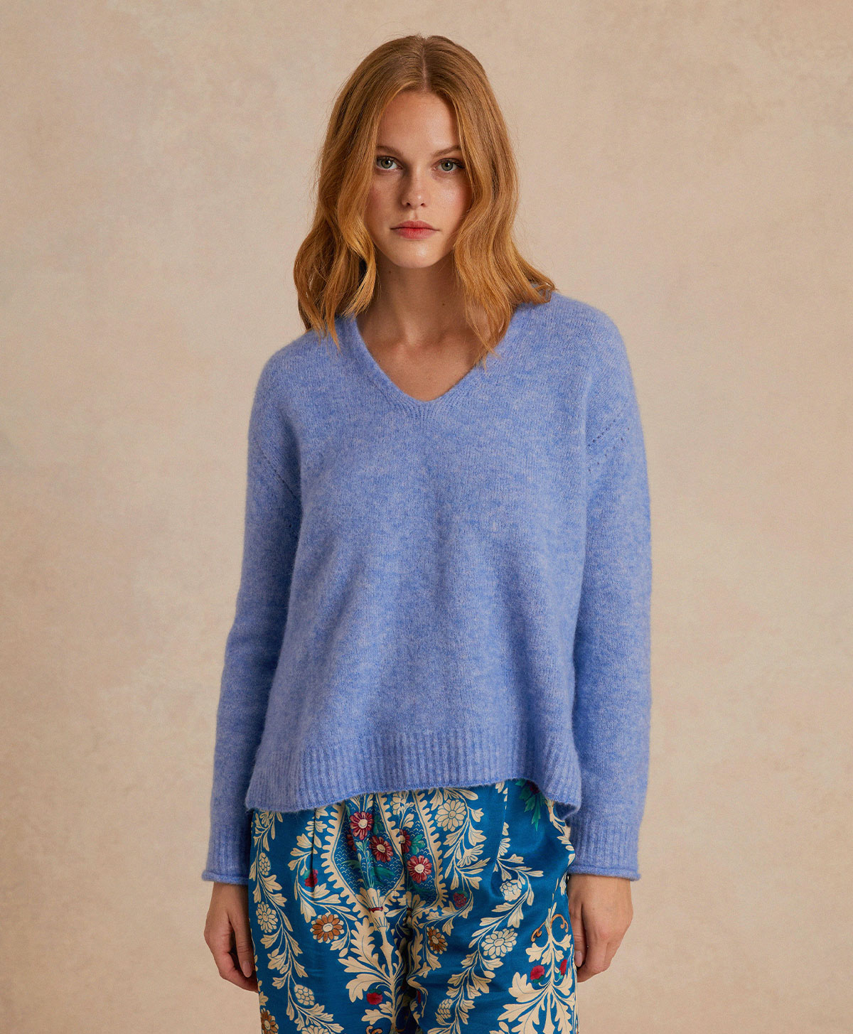 MAGLIA OSTRYA IN BABY ALPACA EFFETTO FELPA - CERULEO - Momonì