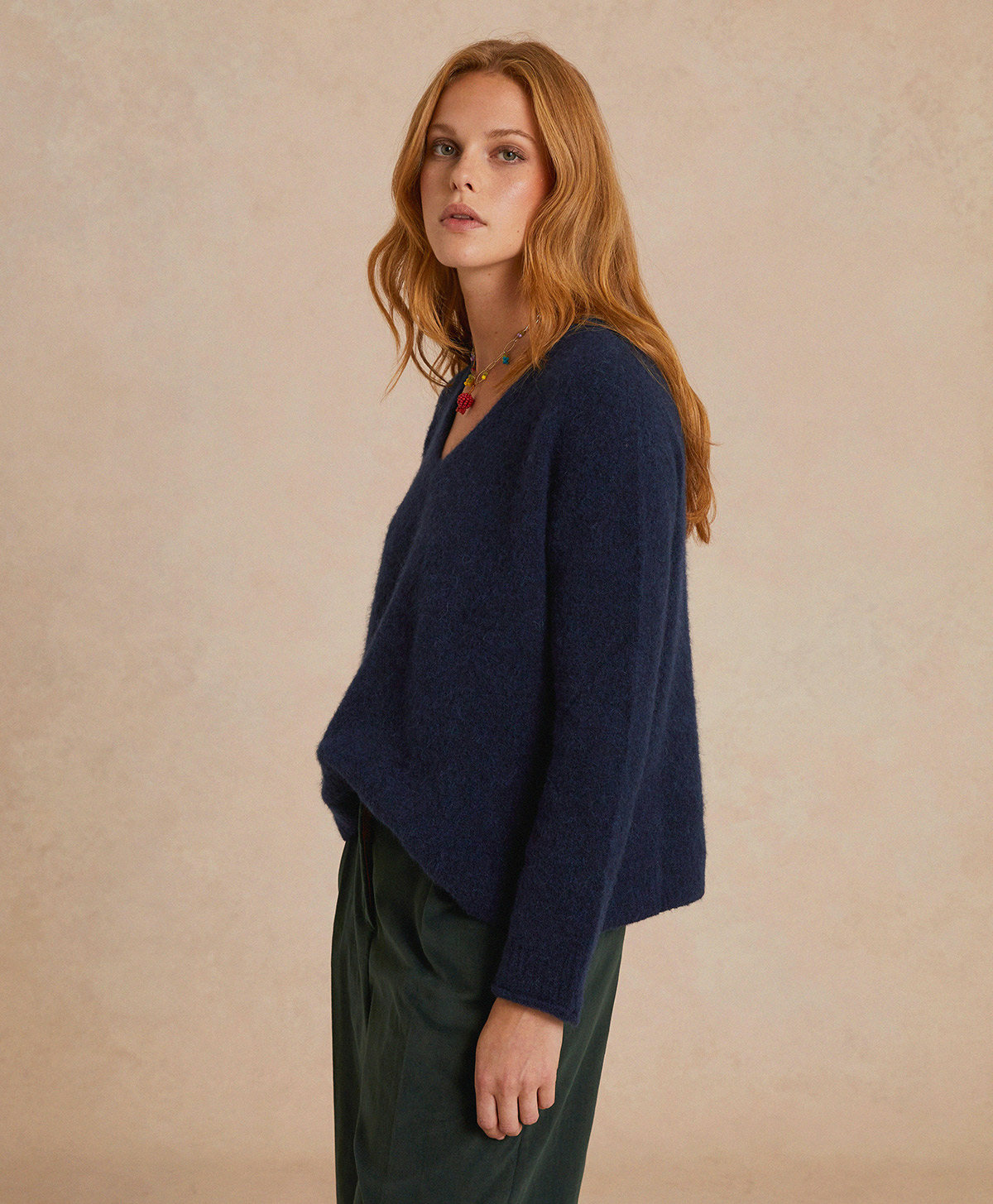 MAGLIA OSTRYA IN BABY ALPACA EFFETTO FELPA - BLU - Clothing - Momonì