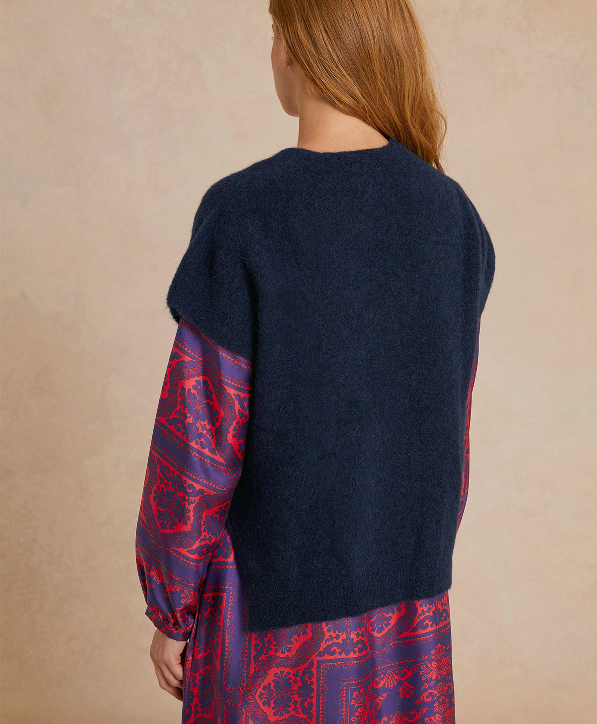 GILET ADRIEN  FLEECE-EFFECT BABY ALPACA  - BLUE - Momonì