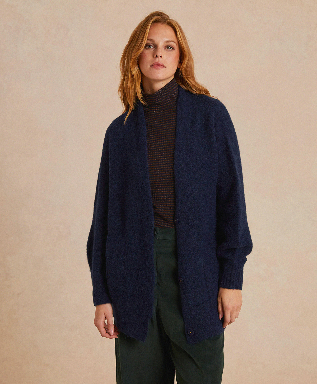CARDIGAN CHAMONIX  FLEECE-EFFECT BABY ALPACA  - BLUE - Momonì