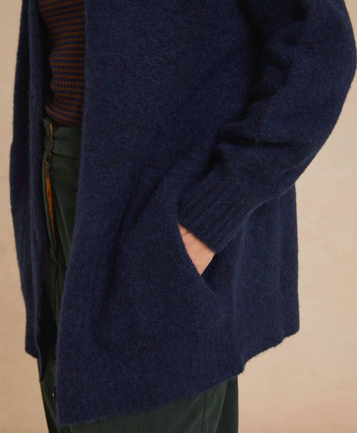 CARDIGAN CHAMONIX  FLEECE-EFFECT BABY ALPACA  - BLUE - Momonì