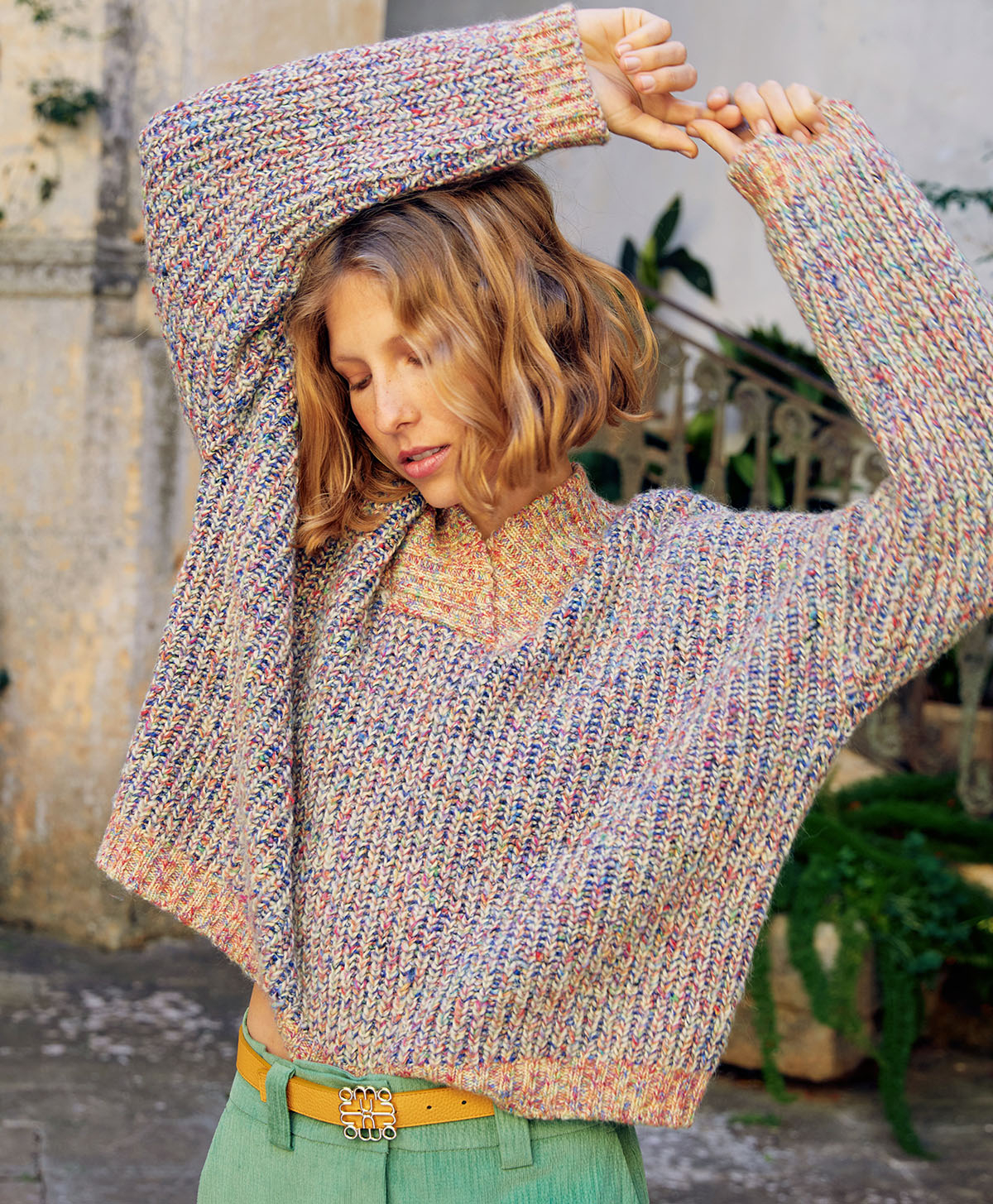 MAGLIA MARIN IN MAGLIA PERLATA VANISE' - PANNA/BLU - Clothing - Momonì