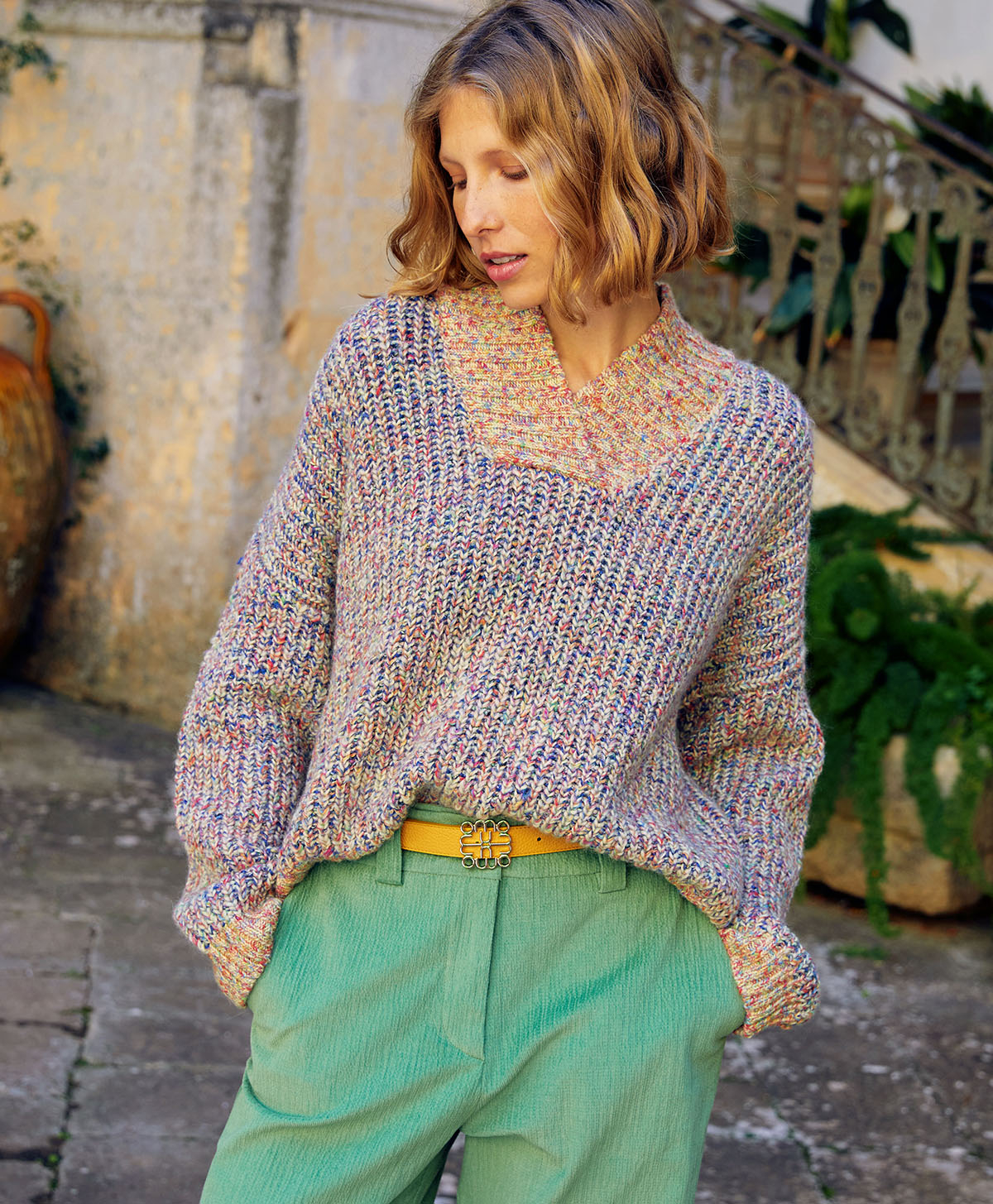 MAGLIA MARIN IN MAGLIA PERLATA VANISE' - PANNA/BLU - Momonì