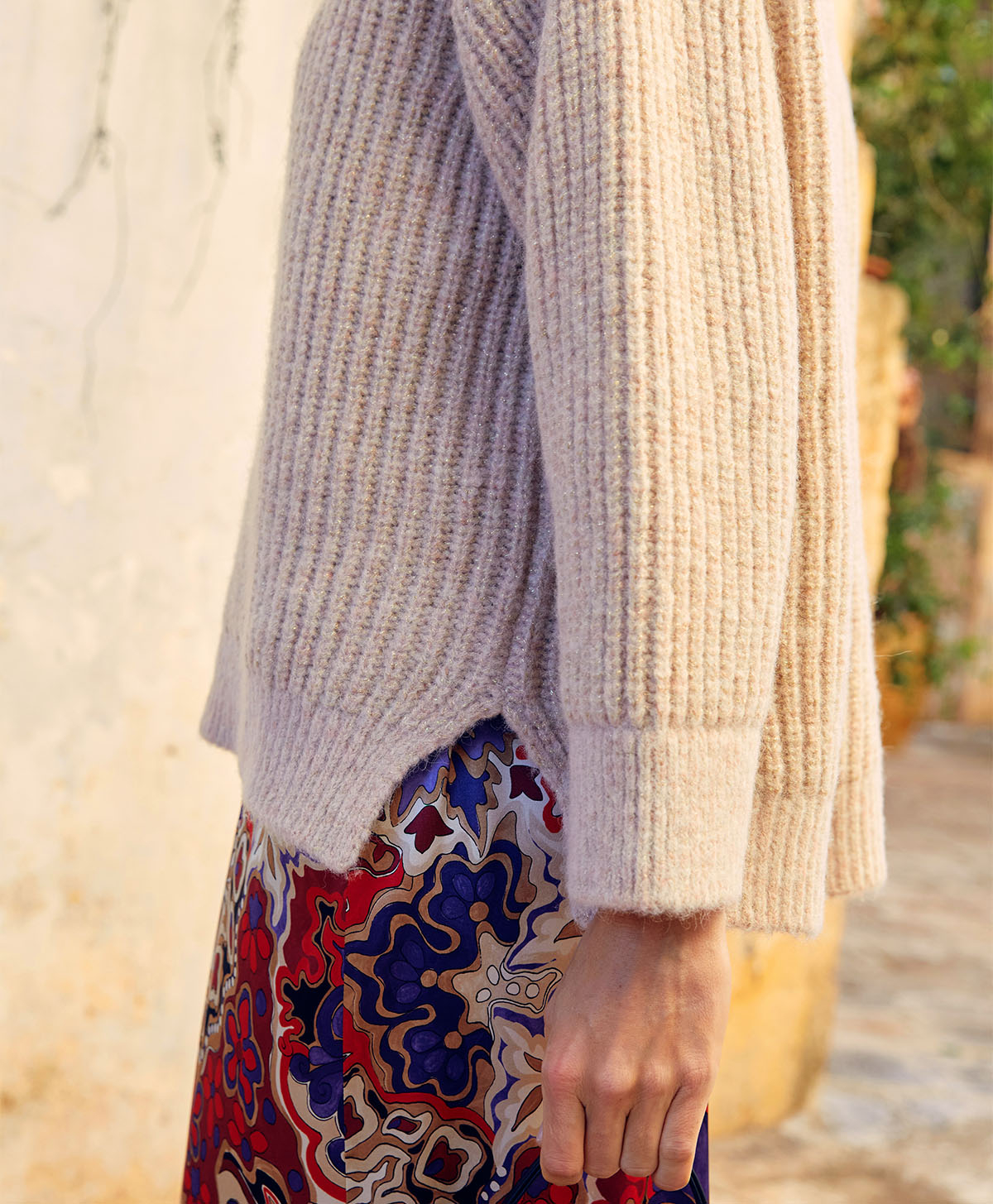 GATIEN KNITWEAR IN RIBBED LUREX - POWDER PINK - Momonì