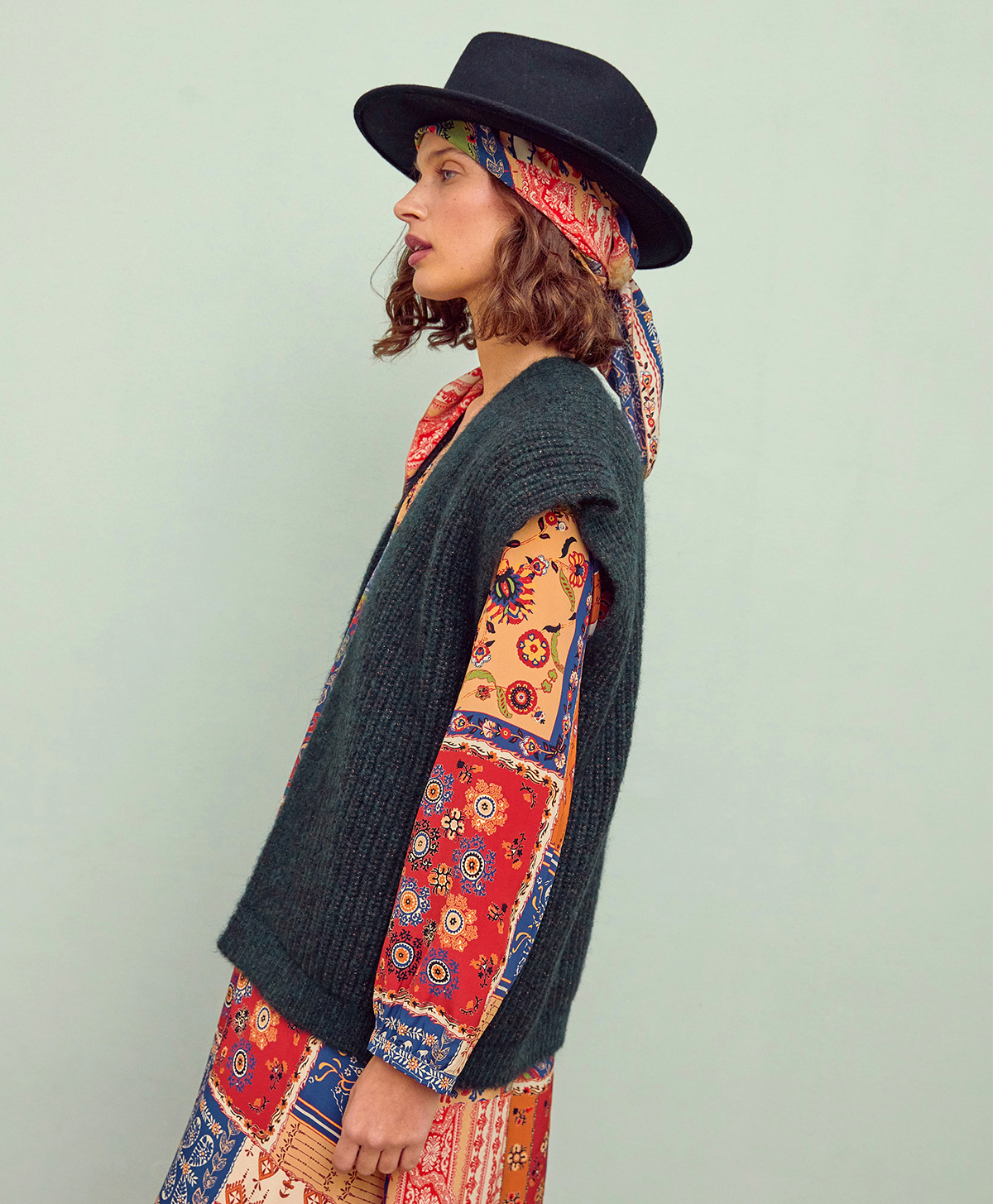 GILET ARSENE EN TRICOT LUREX TRAVAILLÉ - VERT FONCÉ - Momonì