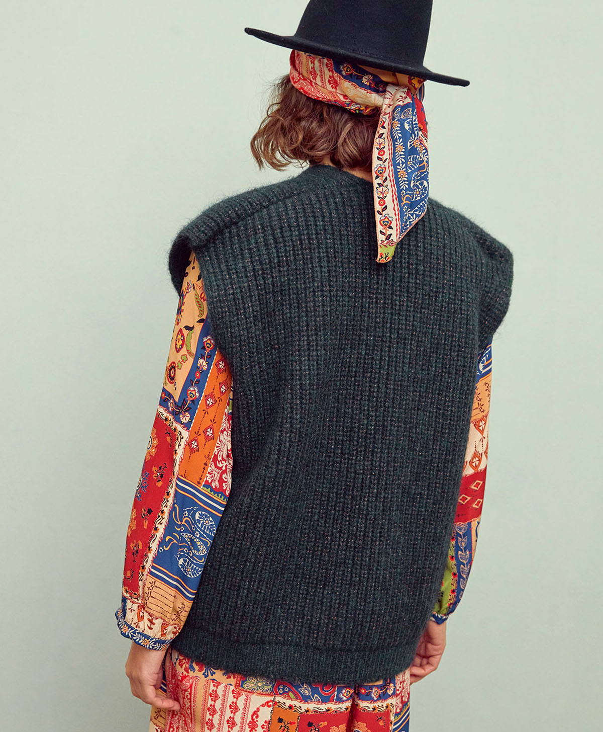 GILET ARSENE EN TRICOT LUREX TRAVAILLÉ - VERT FONCÉ - Momonì
