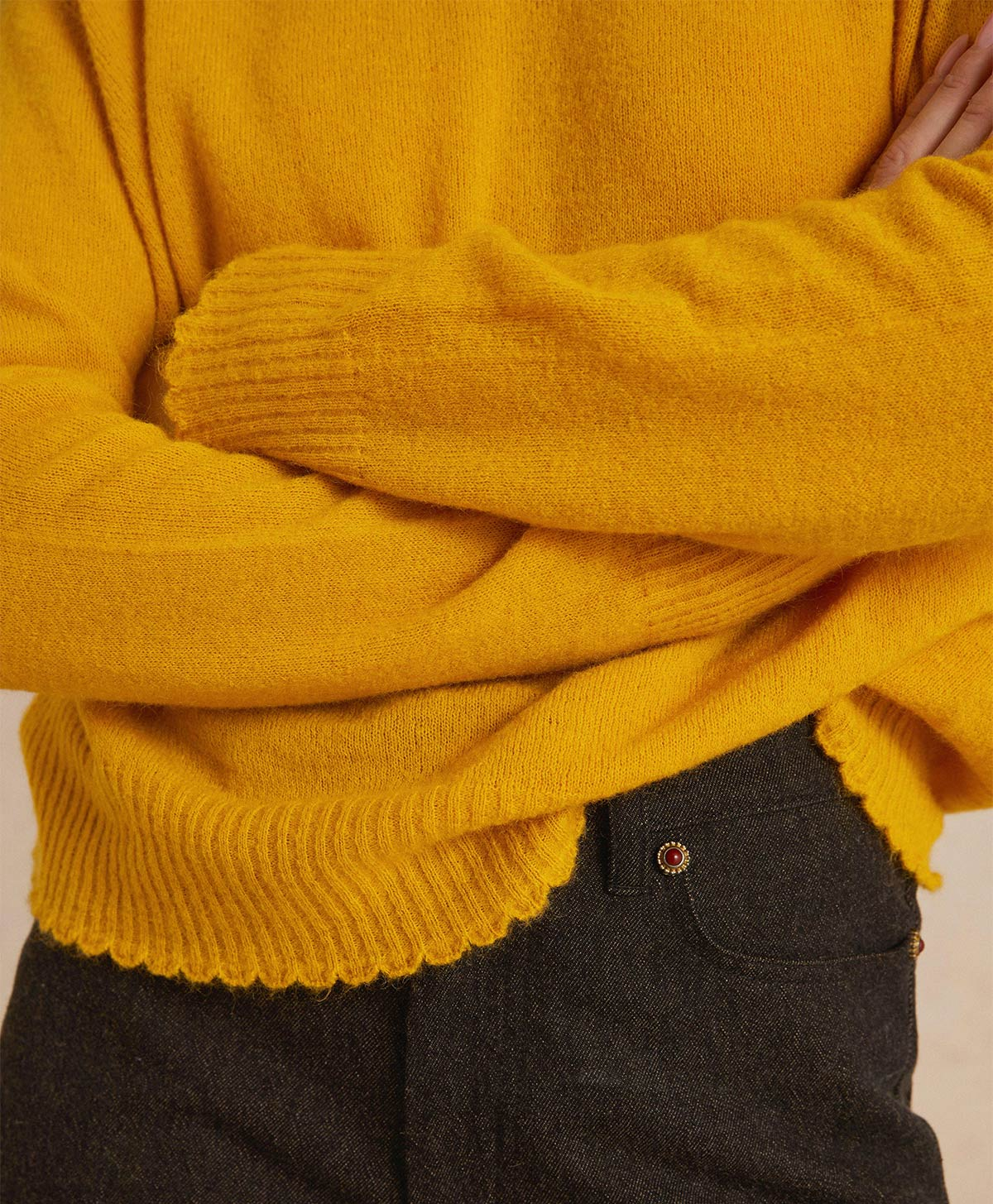 TRICOT VISONE EN MOHAIR DOUX STRETCH - MOUTARDE - Momonì