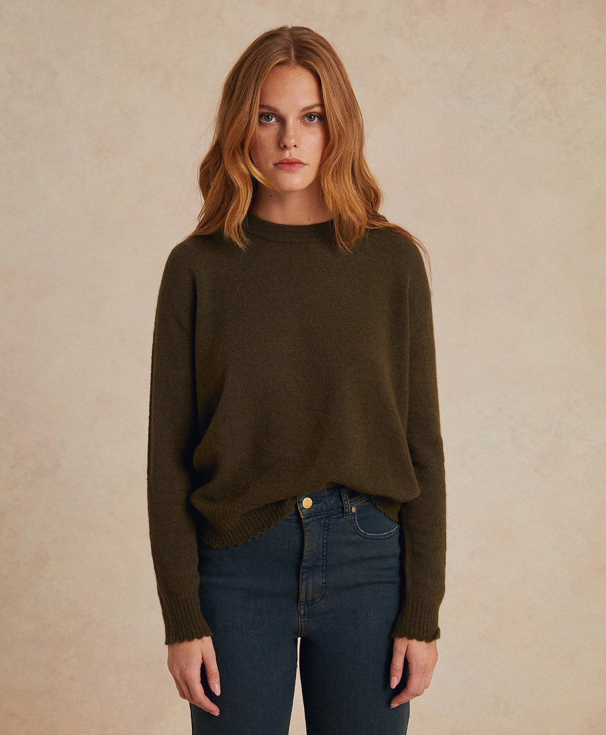 TRICOT VISONE EN MOHAIR DOUX STRETCH - ARMY - Momonì