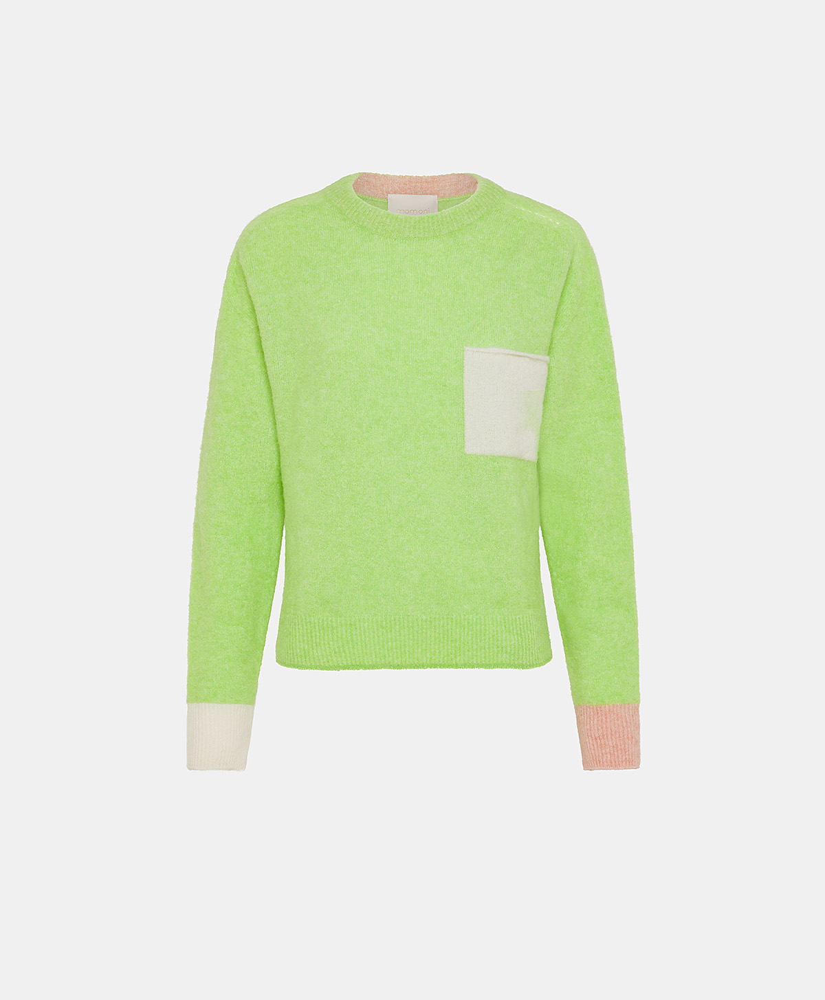 TRICOT ABETE EN BABY ALPAGA COLOR BLOCK - VERT ACIDE - Momonì