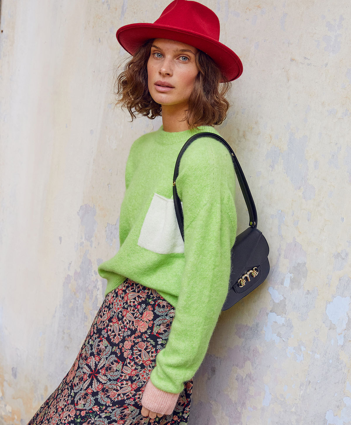 TRICOT ABETE EN BABY ALPAGA COLOR BLOCK - VERT ACIDE - Momonì