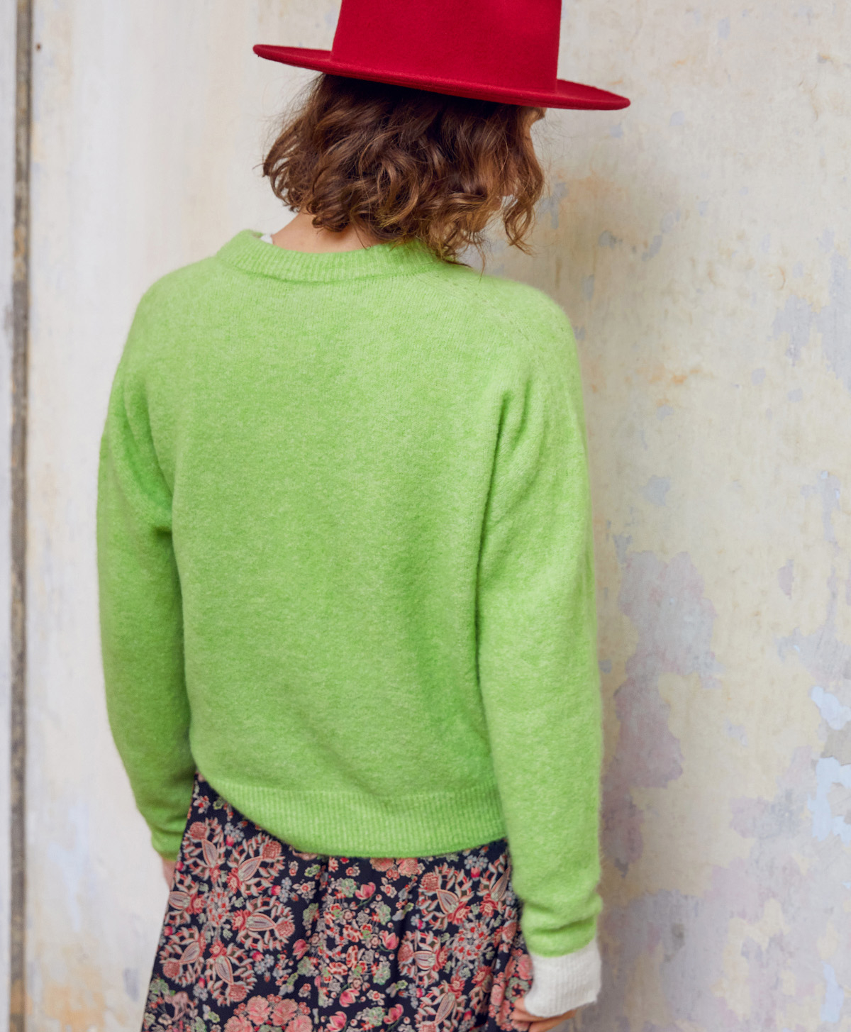 TRICOT ABETE EN BABY ALPAGA COLOR BLOCK - VERT ACIDE - Momonì