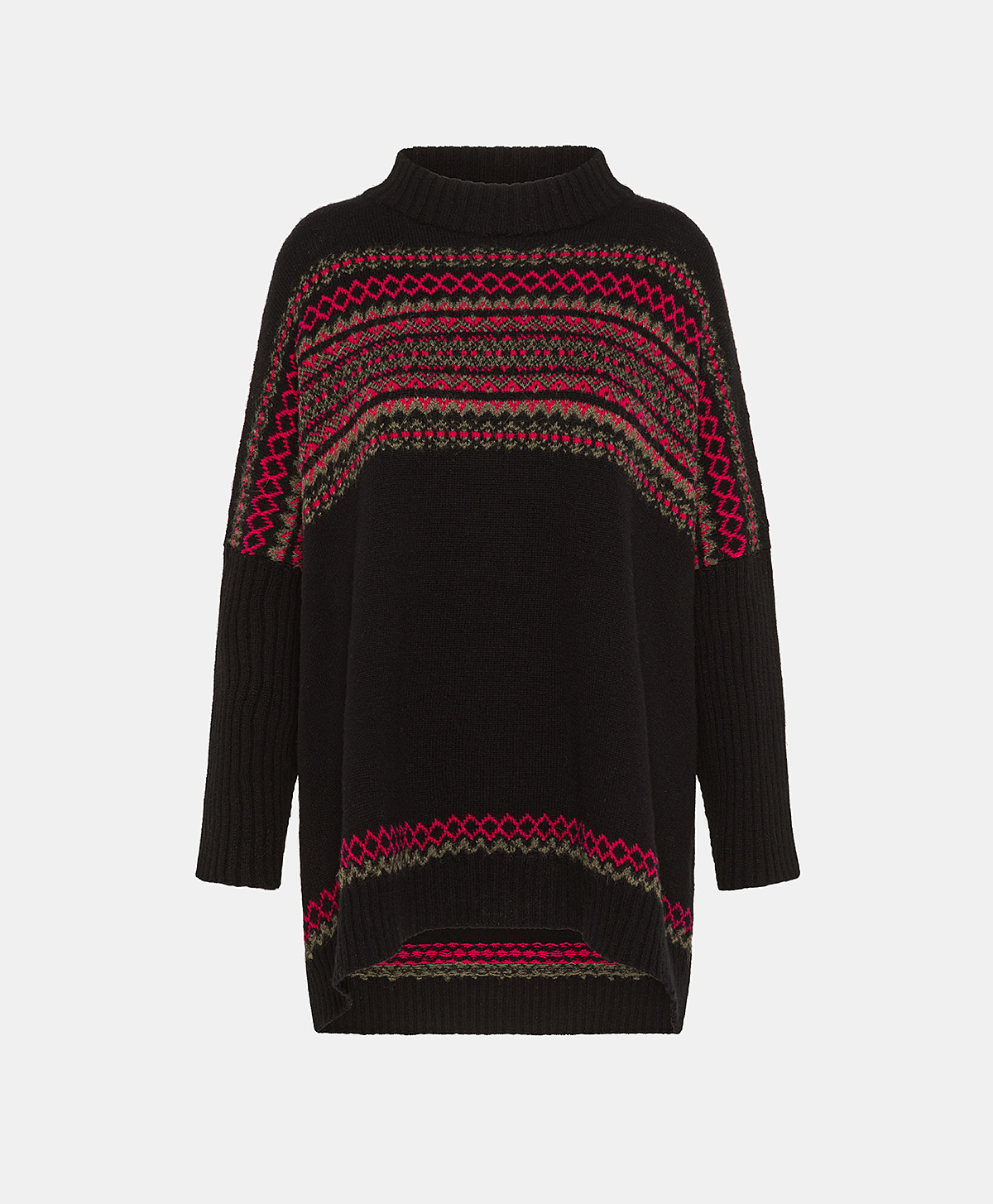 TRICOT MERERIC EN JACQUARD EN LAINE - NOIR - Momonì