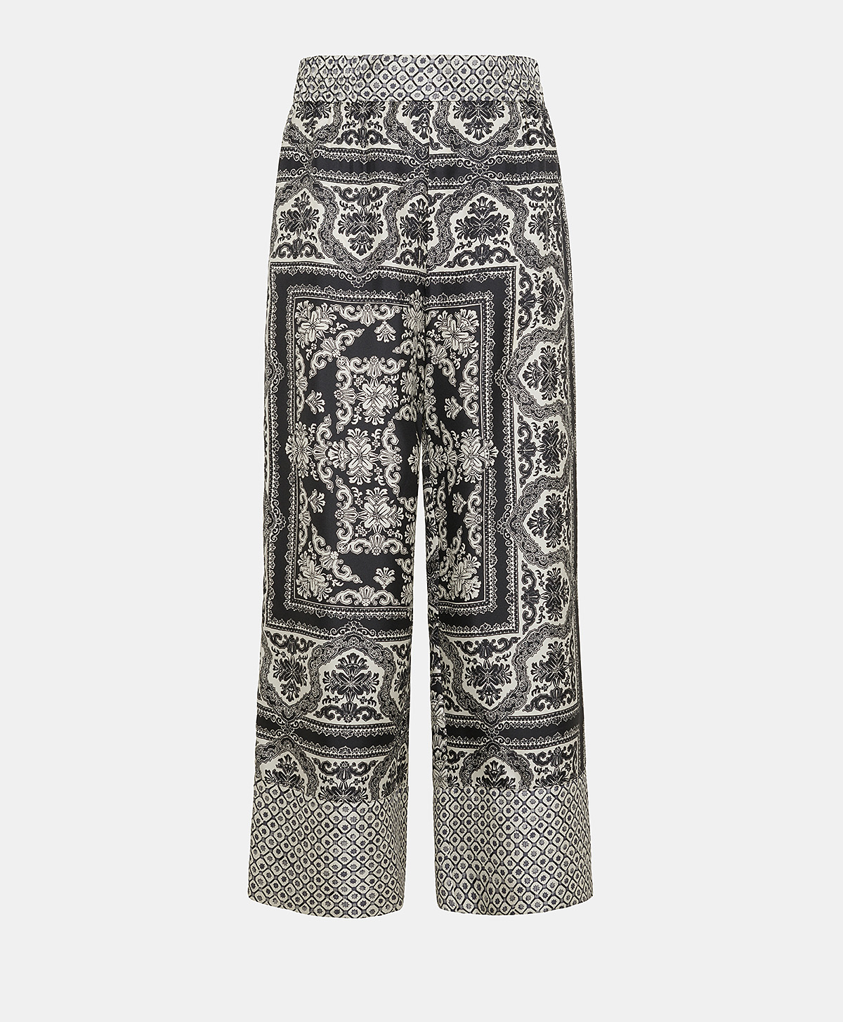 CAMILLE PANT IN BI-PRINTED SILK TWILL - BLACK/OPTICAL WHITE - Momonì