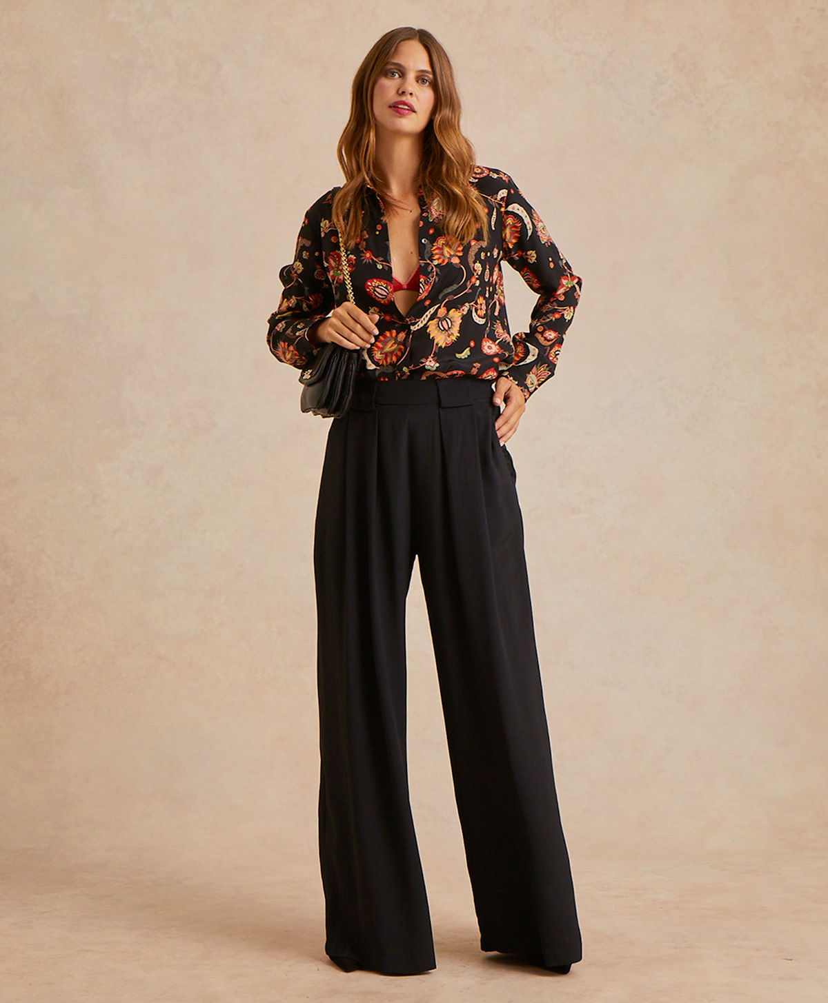 ASPEN PANT IN SOLID COLOUR ACETATE SILK  - BLACK - Clothing - Momonì