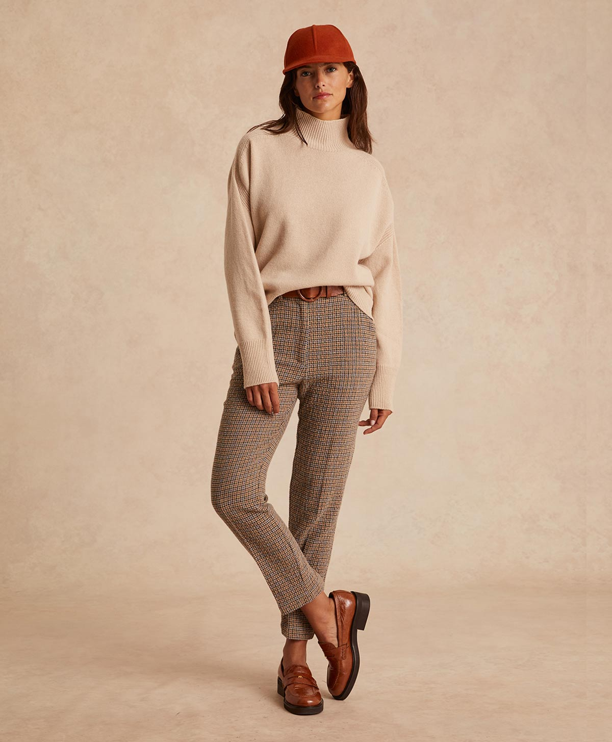 LYON PANT IN HOUNDSTOOTH SEERSUCKER - TOBACCO/BLUETTE - Momonì