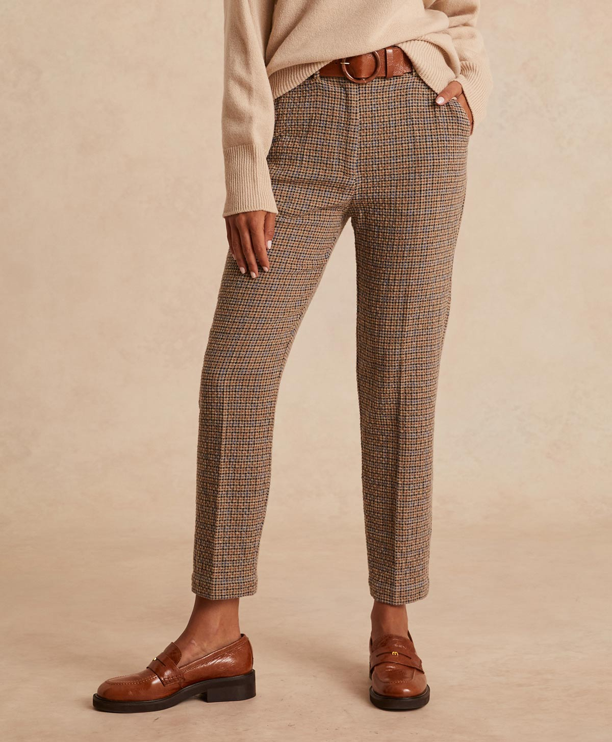 LYON PANT IN HOUNDSTOOTH SEERSUCKER - TOBACCO/BLUETTE - Momonì
