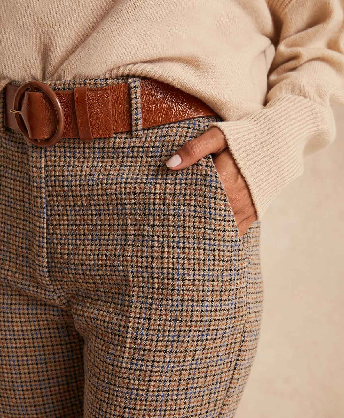 LYON PANT IN HOUNDSTOOTH SEERSUCKER - TOBACCO/BLUETTE - Momonì
