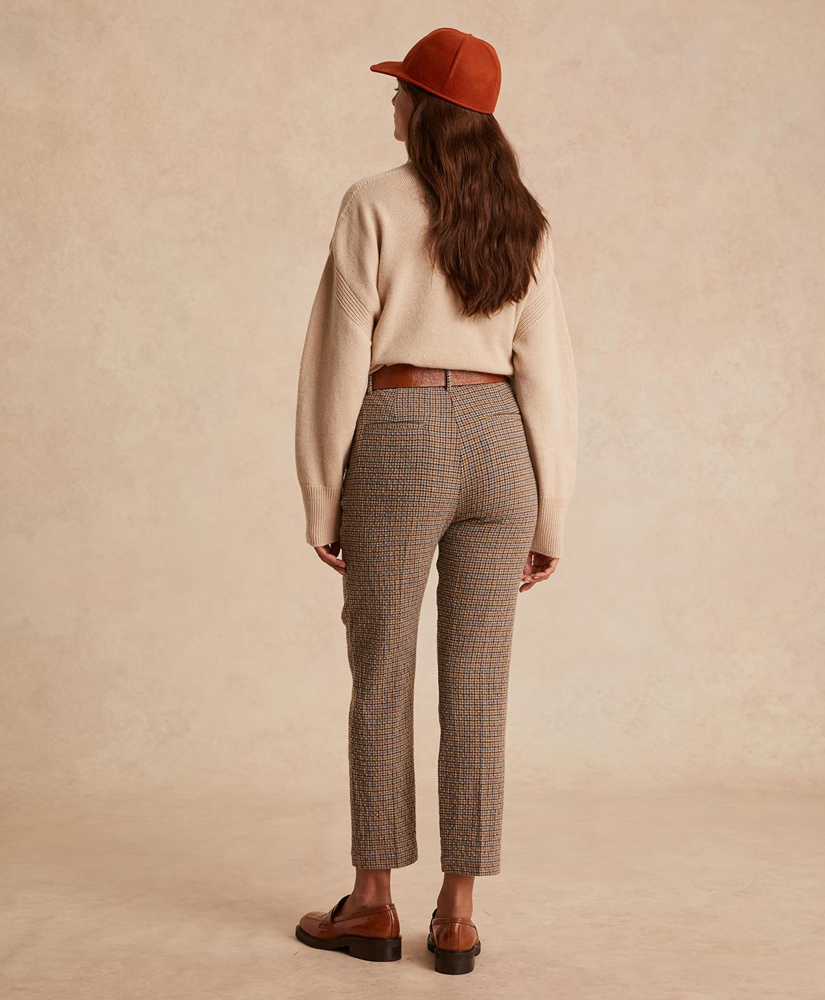 LYON PANT IN HOUNDSTOOTH SEERSUCKER - TOBACCO/BLUETTE - Momonì