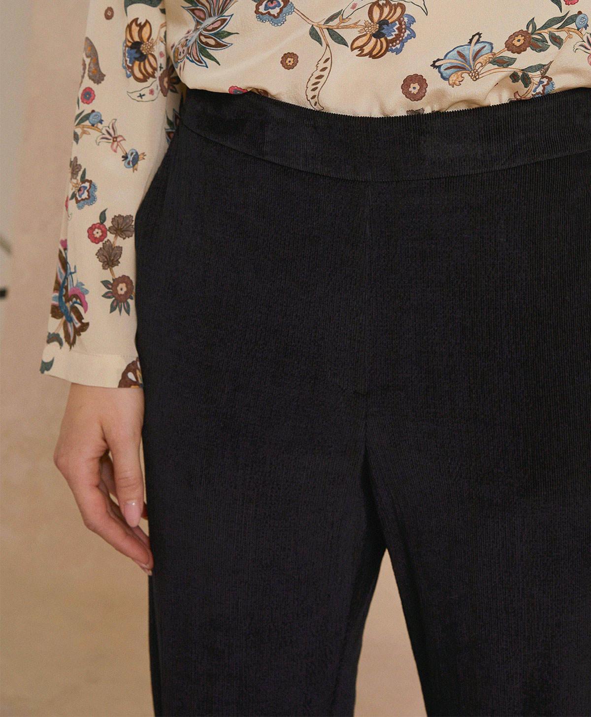 HAITI PANT IN STRETCH RIBBED CO/MO - BLACK - Momonì