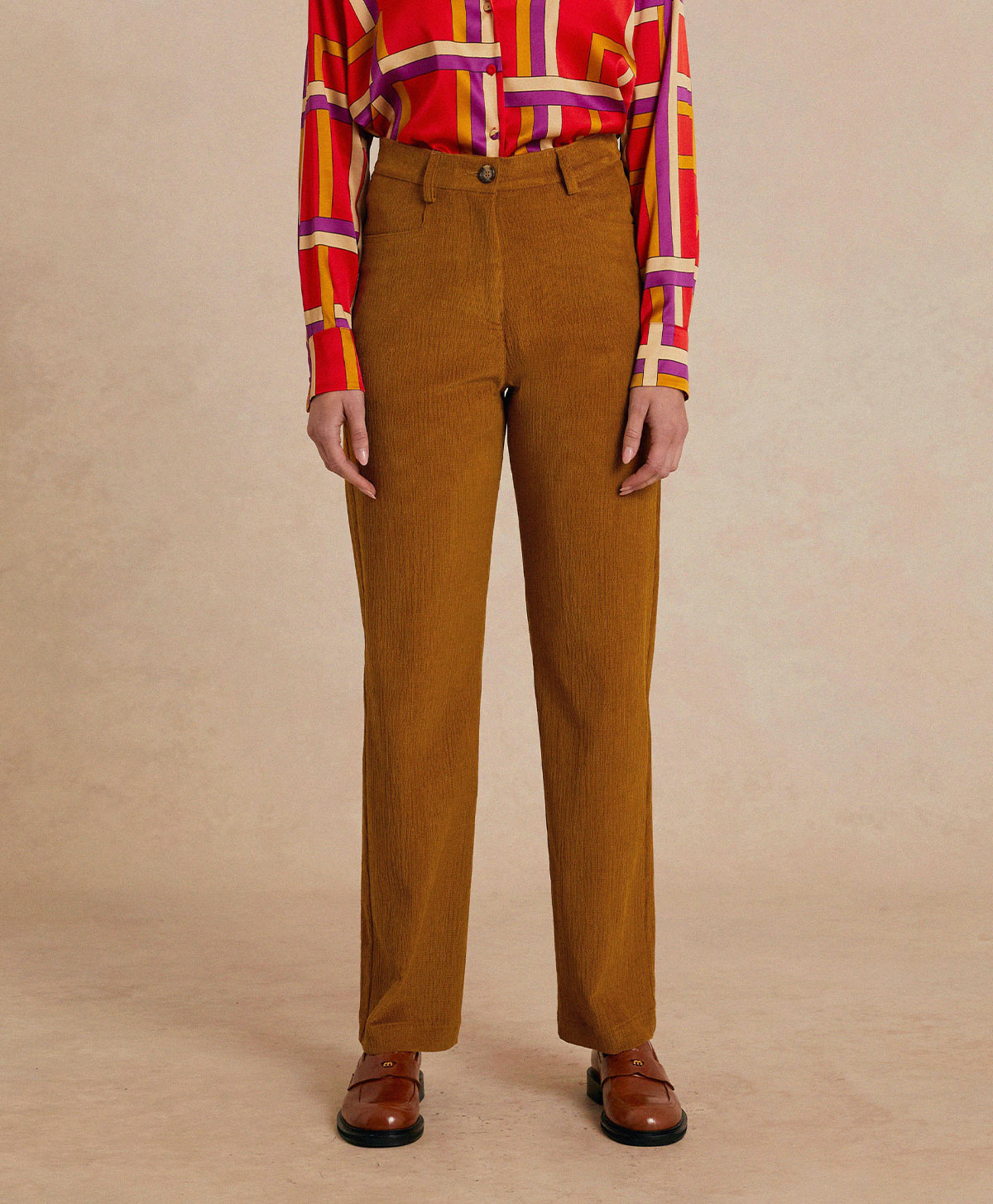 JACQUES PANT IN STRETCH RIBBED CO/MO - CIGAR BROWN - Momonì
