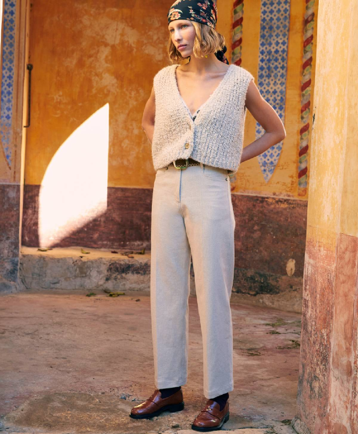 JACQUES PANT IN COTTON WOOL DENIM - BEIGE - Clothing - Momonì