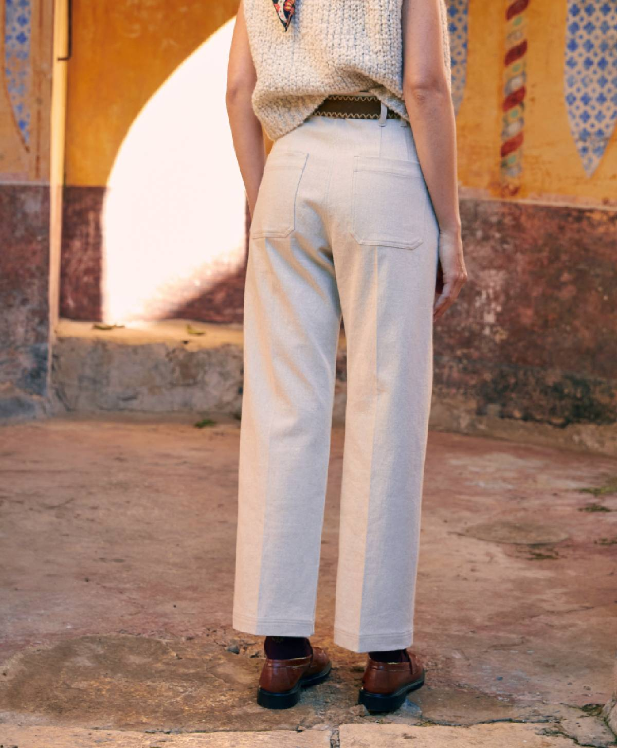 JACQUES PANT IN COTTON WOOL DENIM - BEIGE - Momonì