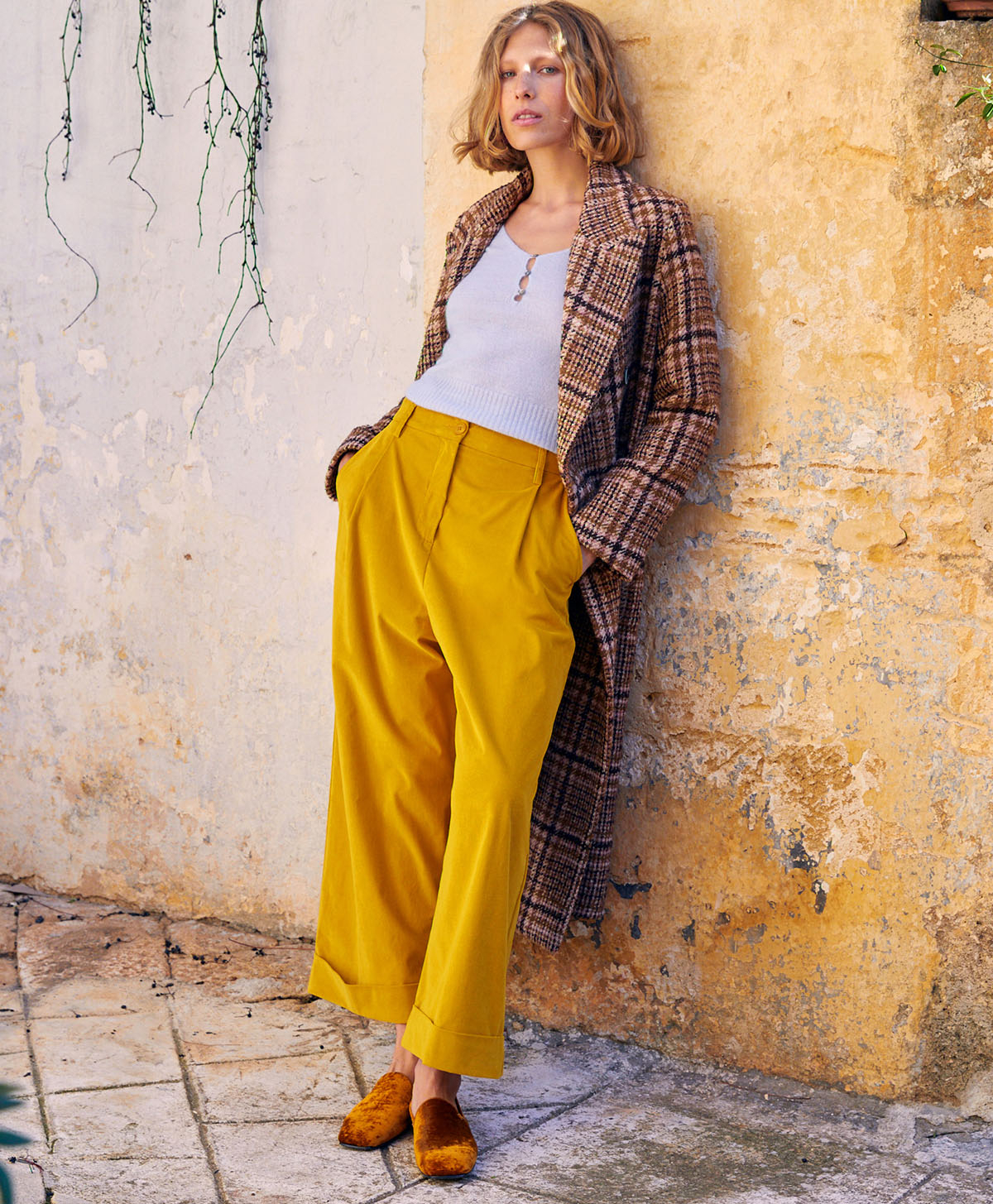 GRECALE BIS PANT IN STRETCH CORDUROY - YELLOW - Momonì