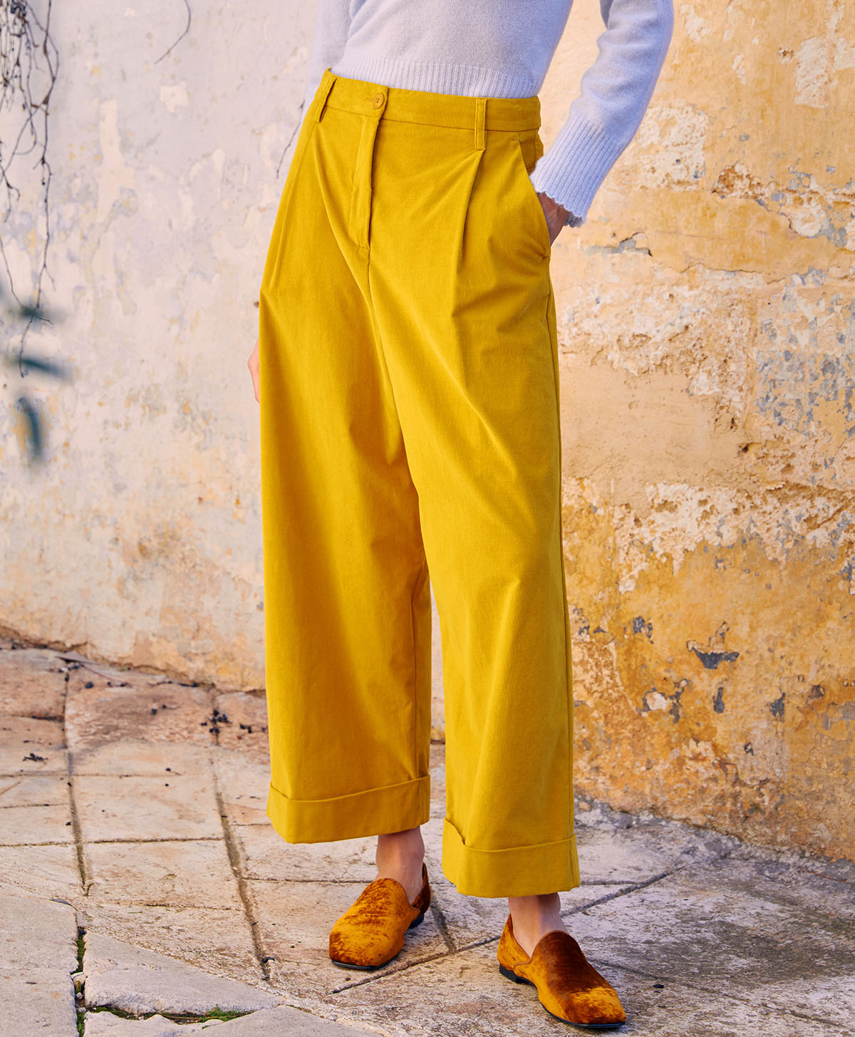GRECALE BIS PANT IN STRETCH CORDUROY - YELLOW - Momonì