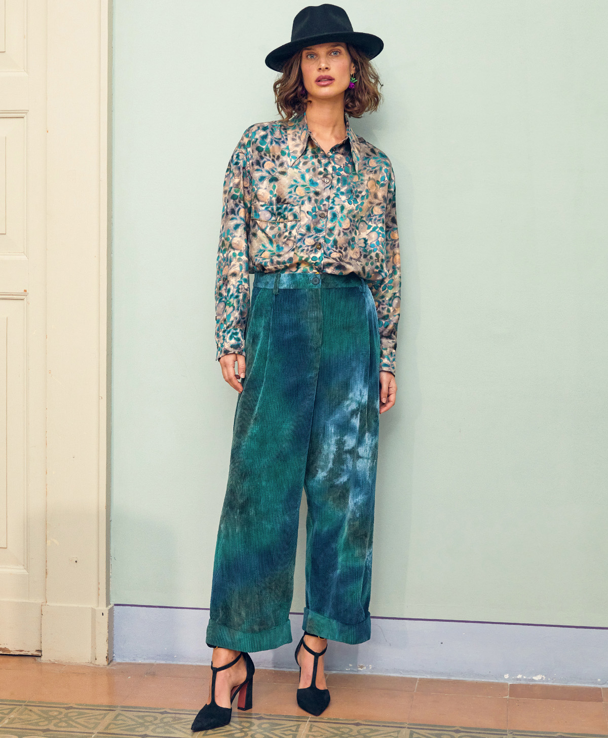 GRECALE BIS PANT IN TIE DYE CORDUROY - MULTICOLOR GREEN - Clothing - Momonì