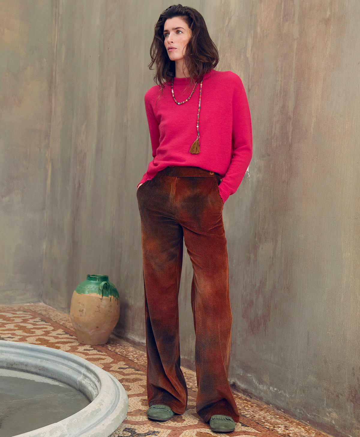 PANTALON ISMAEL EN VELOURS À CÔTES MALTEINT - BRÛLÉ MULTICOLORE - Momonì