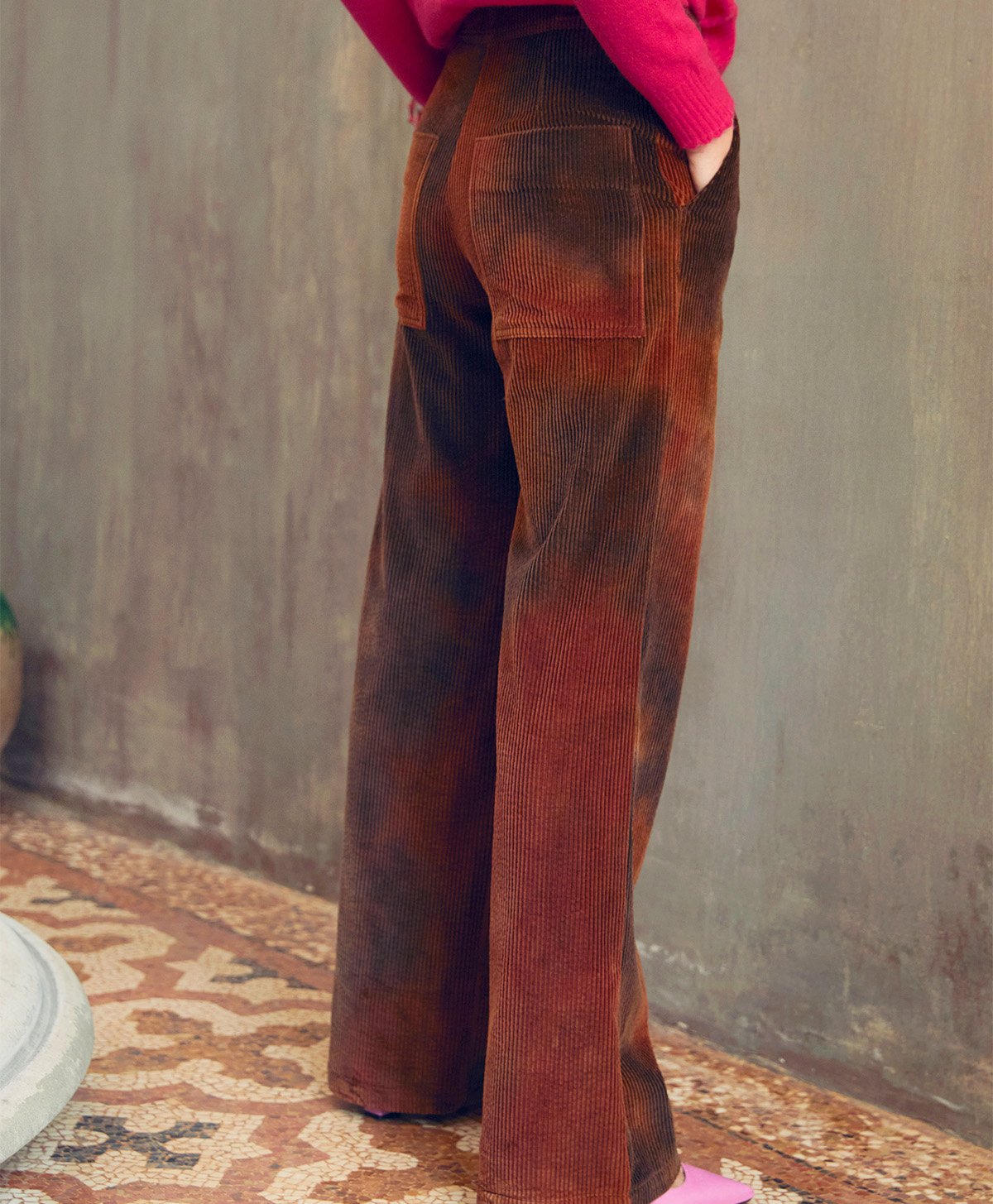 PANTALON ISMAEL EN VELOURS À CÔTES MALTEINT - BRÛLÉ MULTICOLORE - Momonì