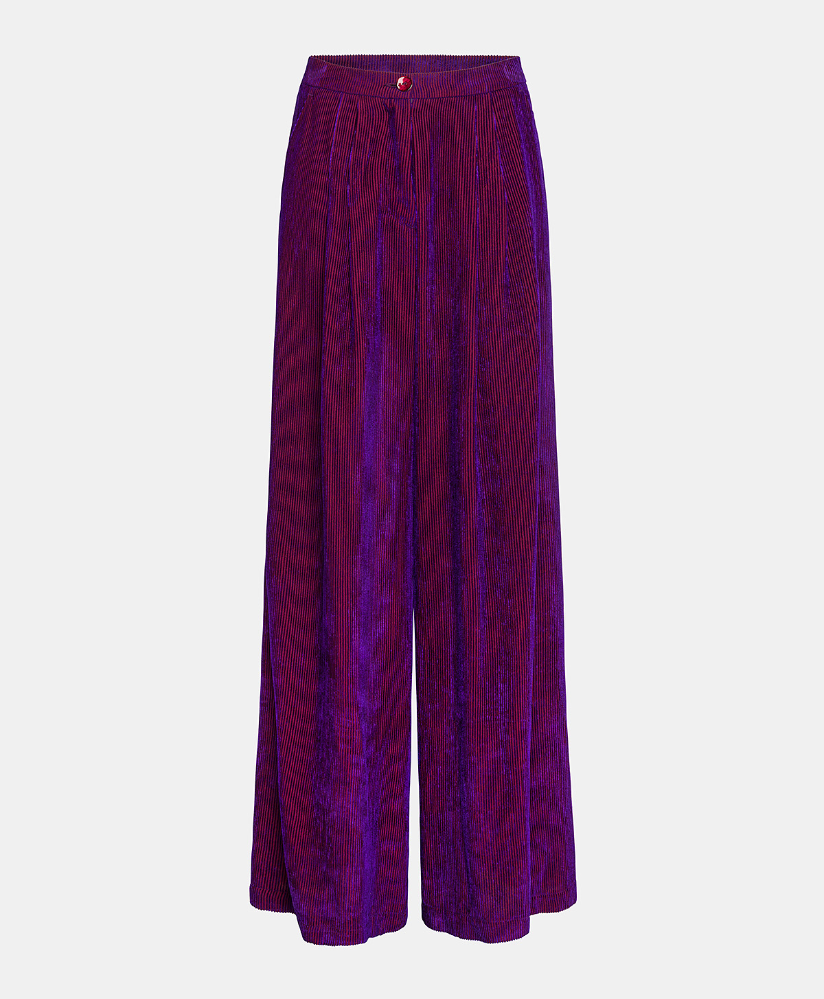 PANTALON PATRICE EN VELOURS FLUIDE CÔTES BICOLORES - VIOLET - Momonì